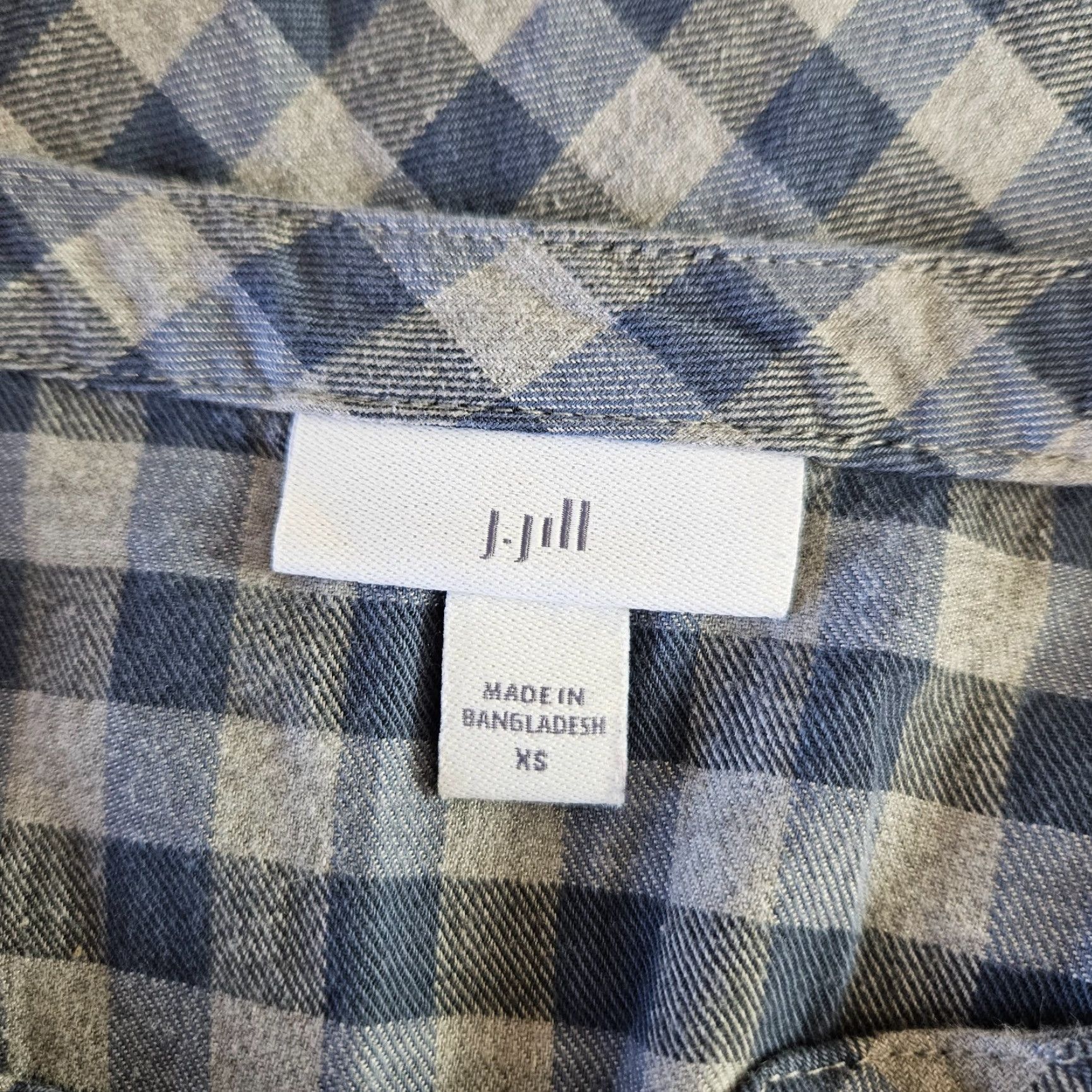 J. Jill J Jill Womens Top XS Gray Blue Checkered Long Sleeve Cotton Blend Blouse Size XS / US 0-2 / IT 36-38 - 5 Thumbnail