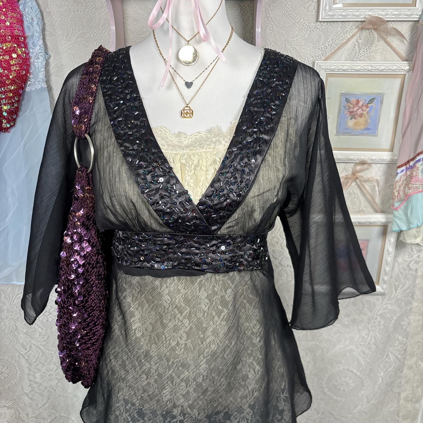 Other y2k sheer beaded tie back blouse Size M / US 6-8 / IT 42-44 - 4 Thumbnail