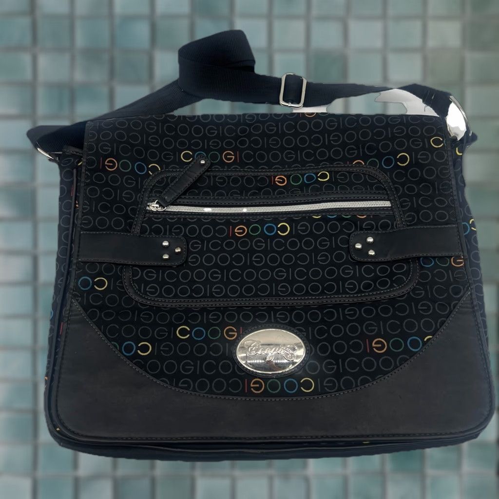Coogi VINTAGE COOGI Black Nylon Messenger Bag Medium Unisex Adults Belted Front Studded ONE OF A KIND 11X15 Bag Accessories Size ONE SIZE - 1 Thumbnail
