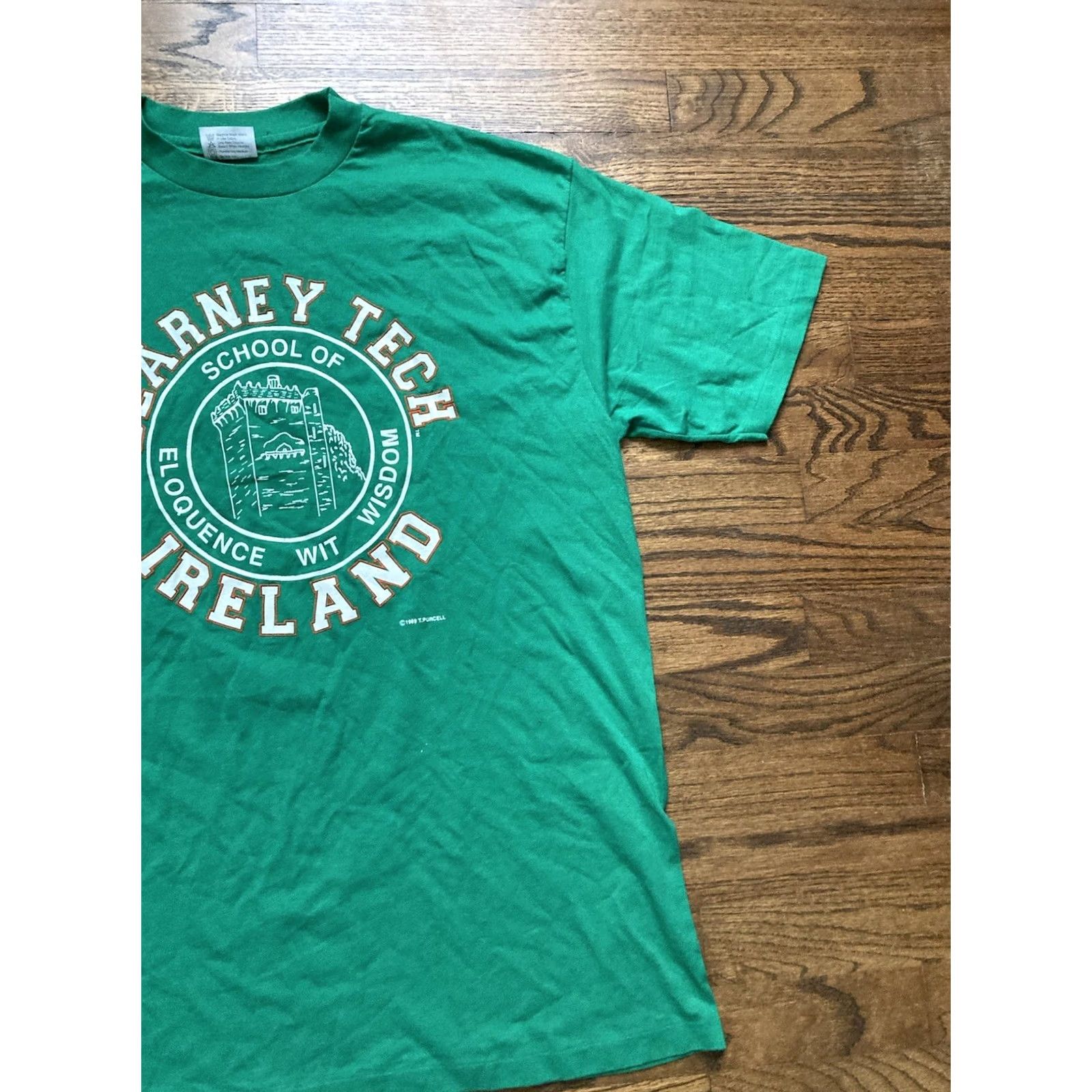 Hanes VINTAGE Blarney Tech Ireland Shirt Mens XL College Green Single Stitch 1989 Size US XL / EU 56 / 4 - 3 Thumbnail