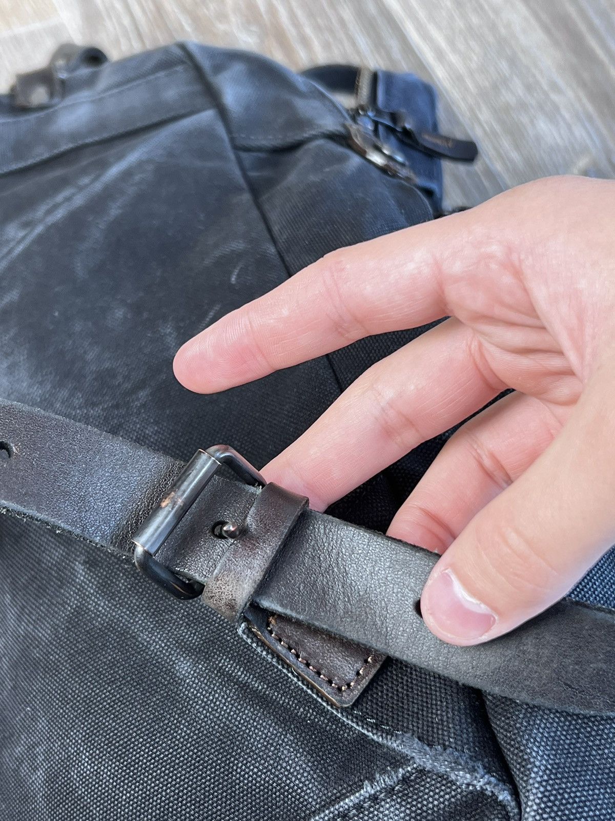 Japanese Brand × Vintage Japanese Baggy Port Black Smoked Denim Backpack Bag Size ONE SIZE - 9 Thumbnail
