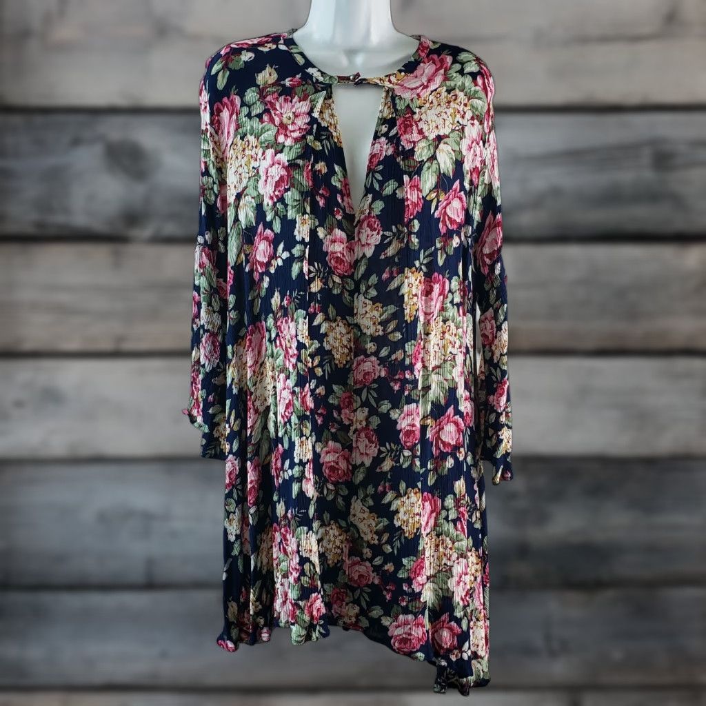 Vintage Umgee Womens Dress L Blue Pink Floral Cotton Blend Size L / US 10 / IT 46 - 1 Thumbnail
