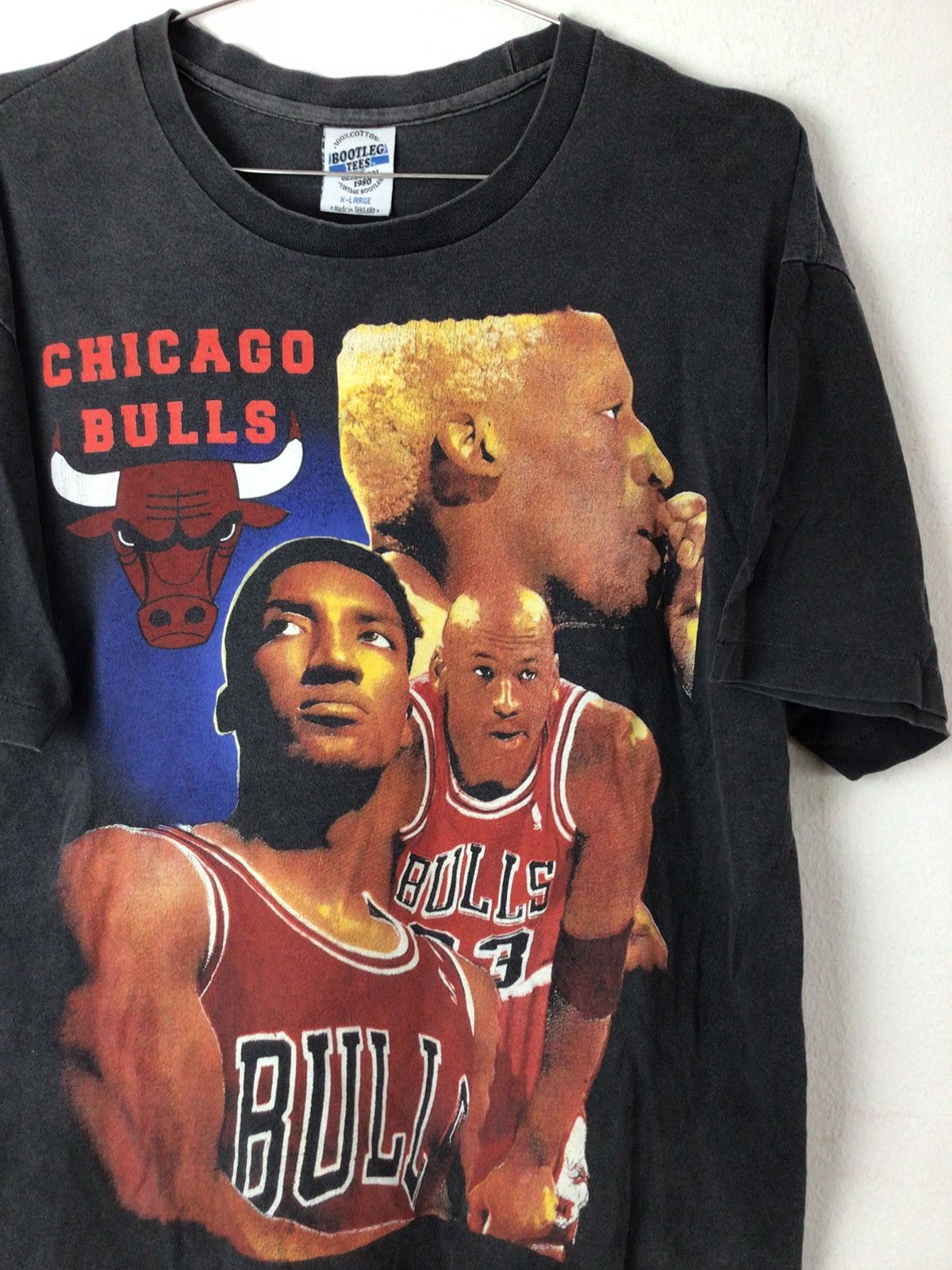 美品90s BULLS JORDAN RODMAN PIPPEN TEE rap Vintage 1996 Champions Chicago Bulls Rap Tee T Shirt 90's Jordan