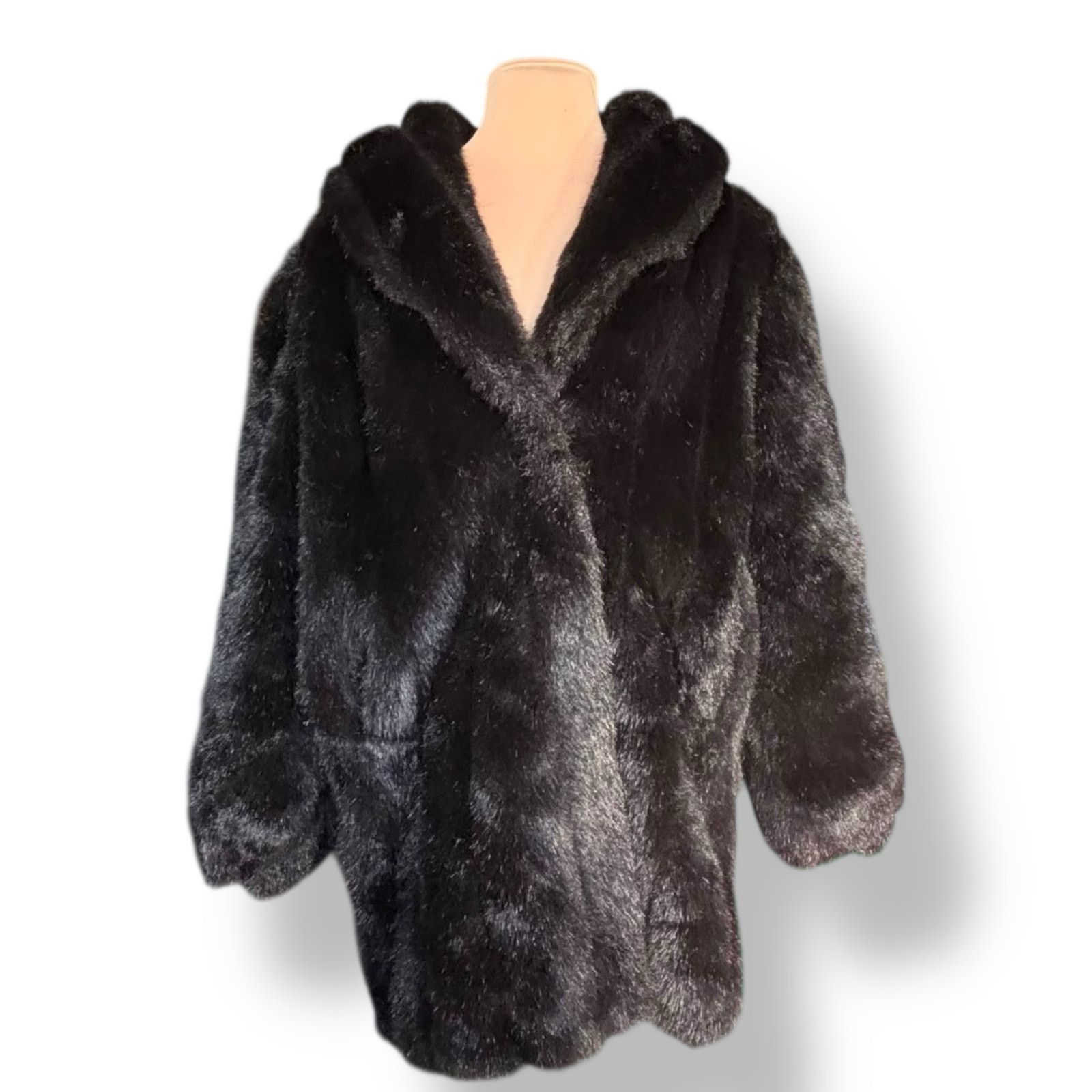 Vintage Vintage Monterey Fashions Black Faux Fur Coat Large USA Made Size L / US 10 / IT 46 - 4 Thumbnail