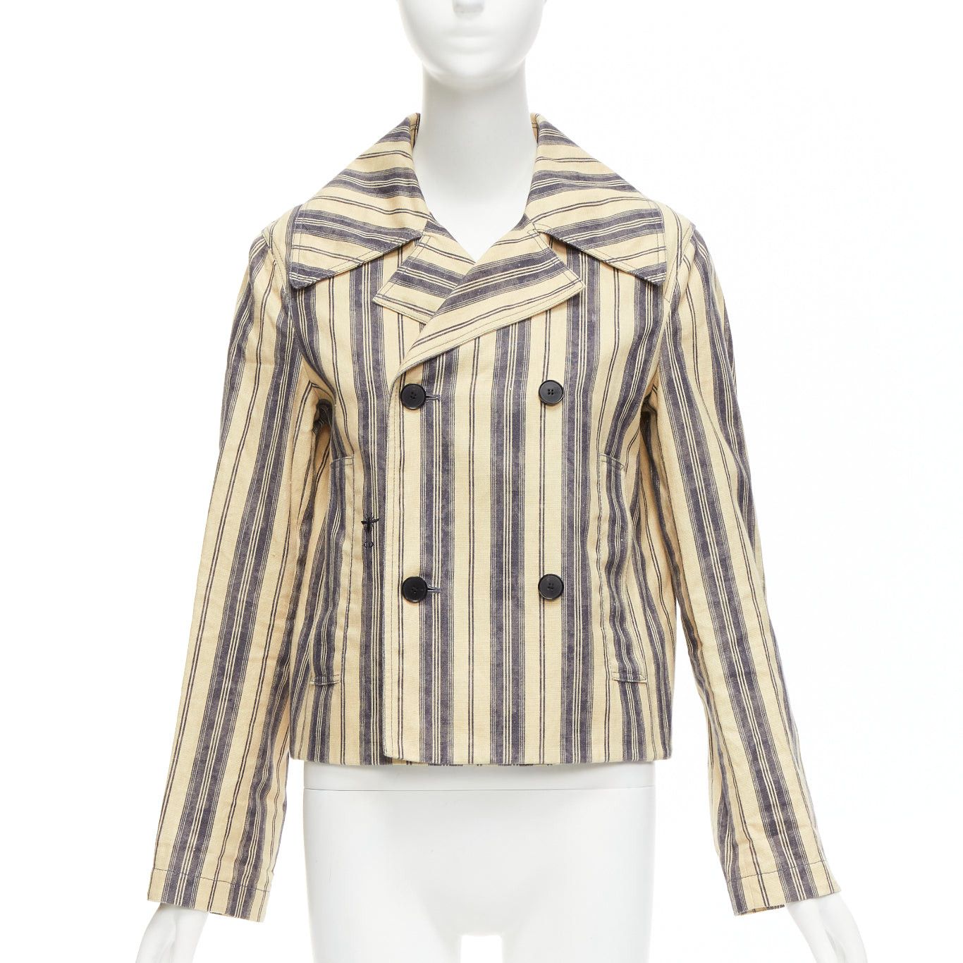image of Christian Dior 2020 Runway Beige Striped Linen Blend Double Breasted Blazer Fr36 S, Women's (Size S