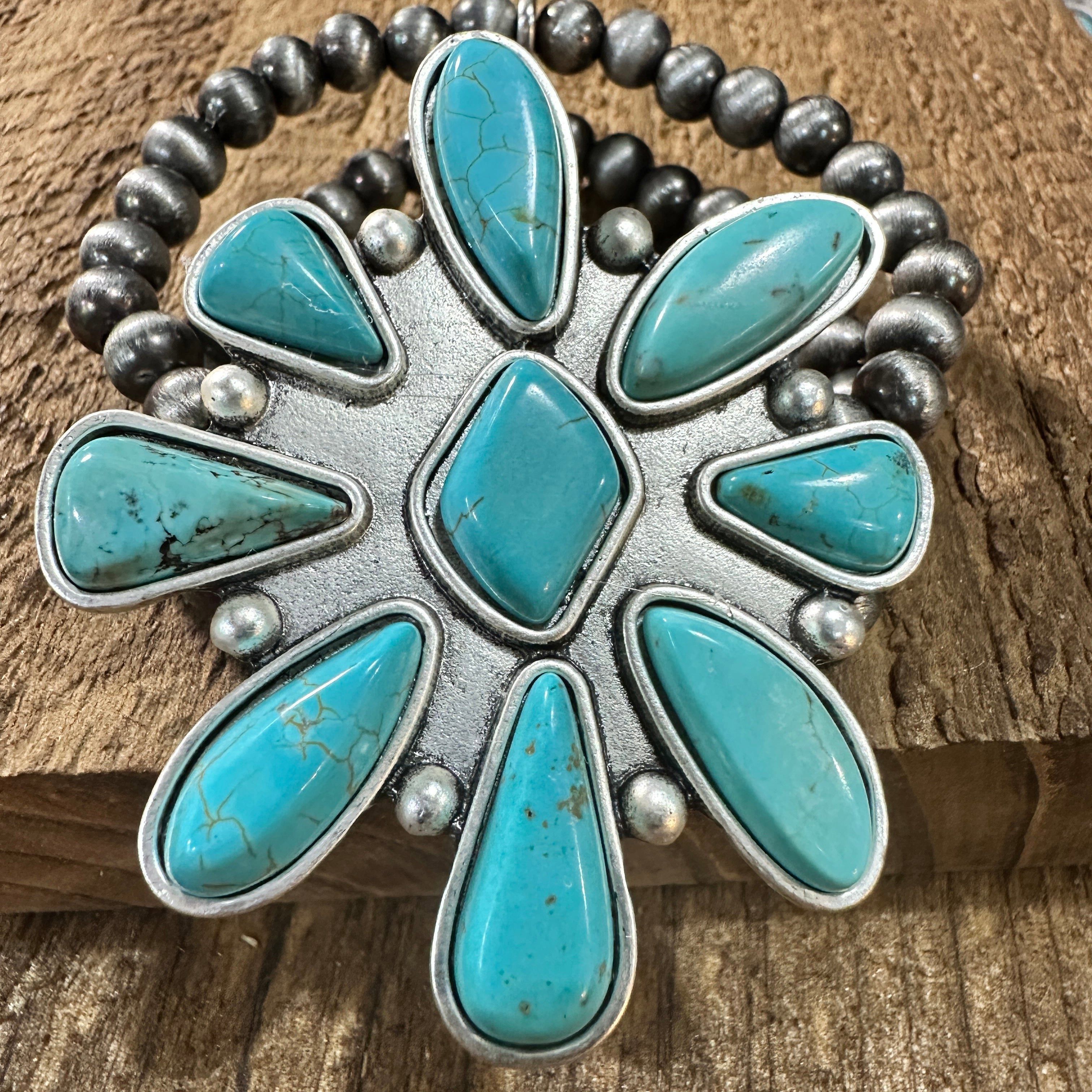 Other Handmade Navajo Turquoise Stretch Bracelet 711287 Unique Des Size ONE SIZE - 1 Thumbnail
