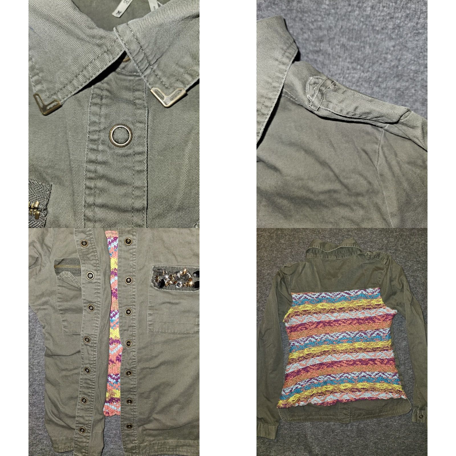 BKE BKE Military Full Snap Jacket Women's M Olive Green Crochet Rhinestone Zipper Pockets New/Used Grunge Hipster Outdoor Preppy Size M / US 6-8 / IT 42-44 - 8 Thumbnail