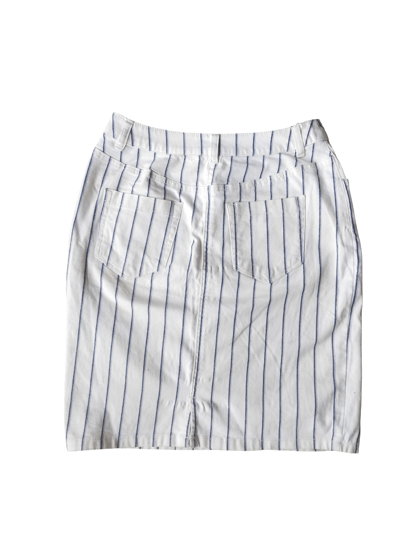 LOWRYS FARM Lowrys Farm White Pinstripe Cotton Skirt Size 29" - 3 Thumbnail
