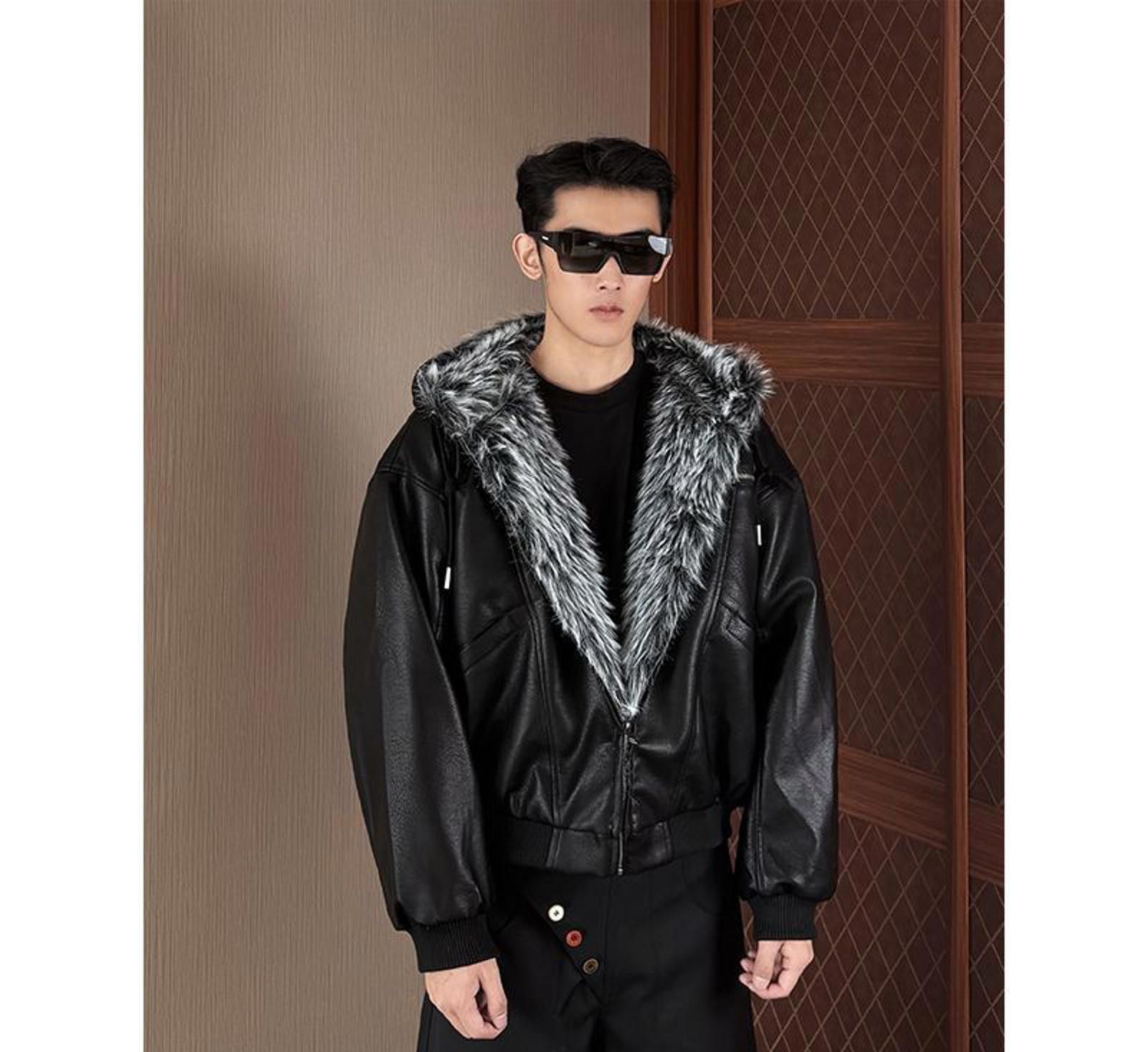 Japanese Brand Black Faux Leather Bomber Jacket with Fur Lining Size US M / EU 48-50 / 2 - 2 Thumbnail