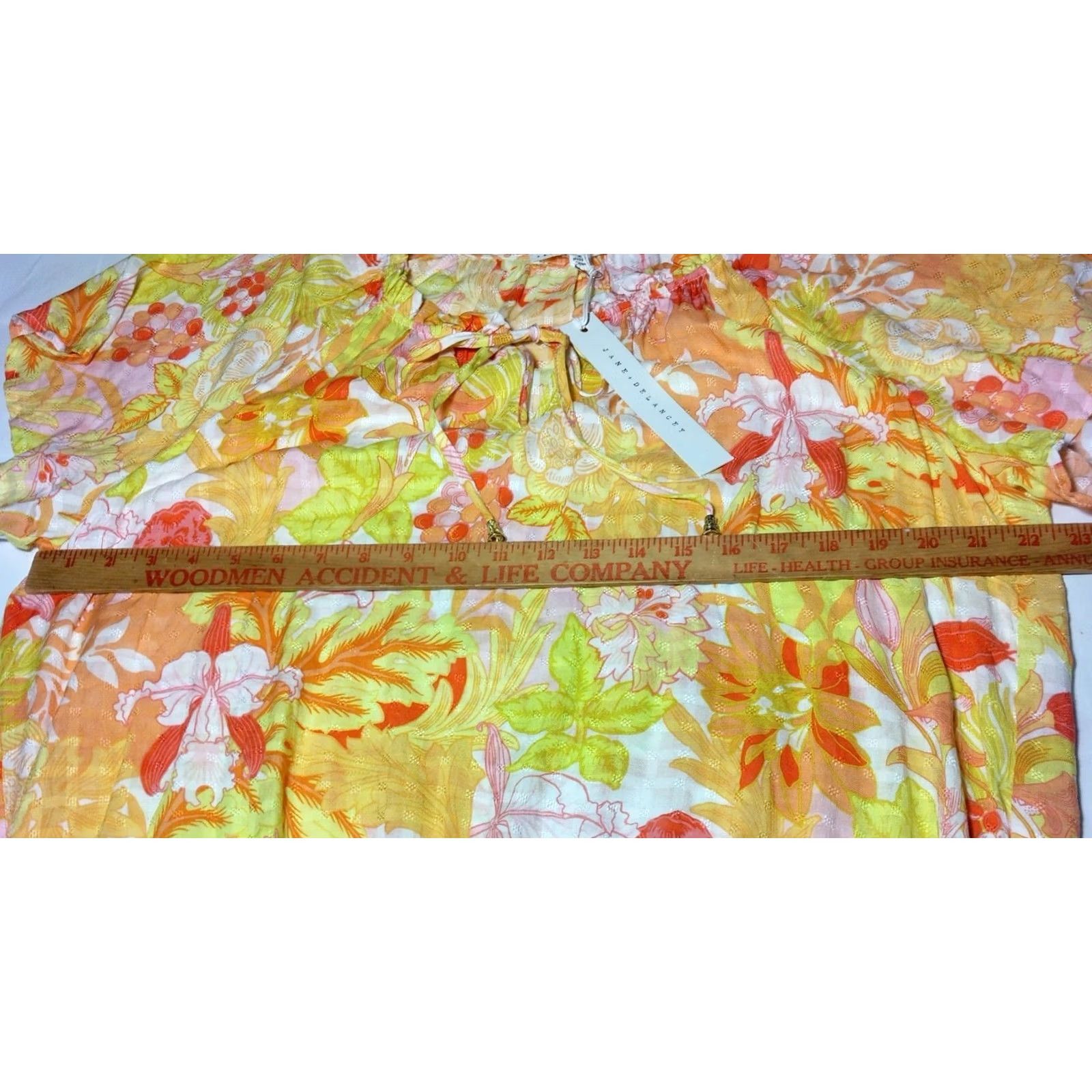 Vintage Jane + Delancey Blouse XL Short Sleeve Peasant Floral Yellow Orange V-Neck Boho Beachy Casual Womens Size XL / US 12-14 / IT 48-50 - 7 Thumbnail