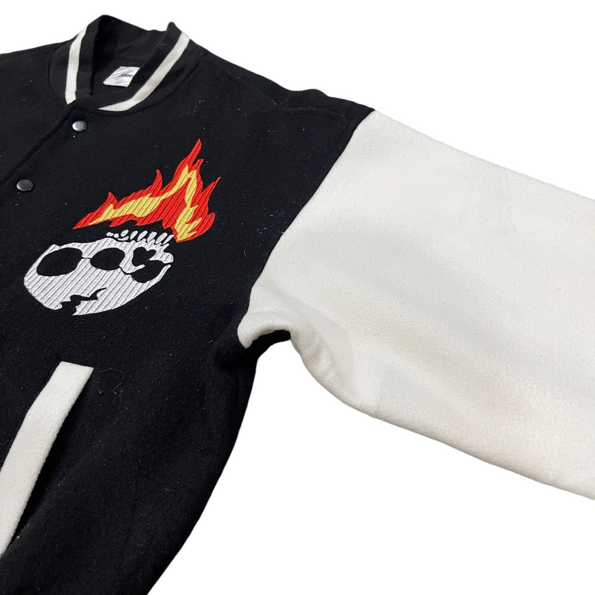 Japanese Brand Black Air Wool Snap Button Varsity Bomber Jacket Size US L / EU 52-54 / 3 - 9 Thumbnail