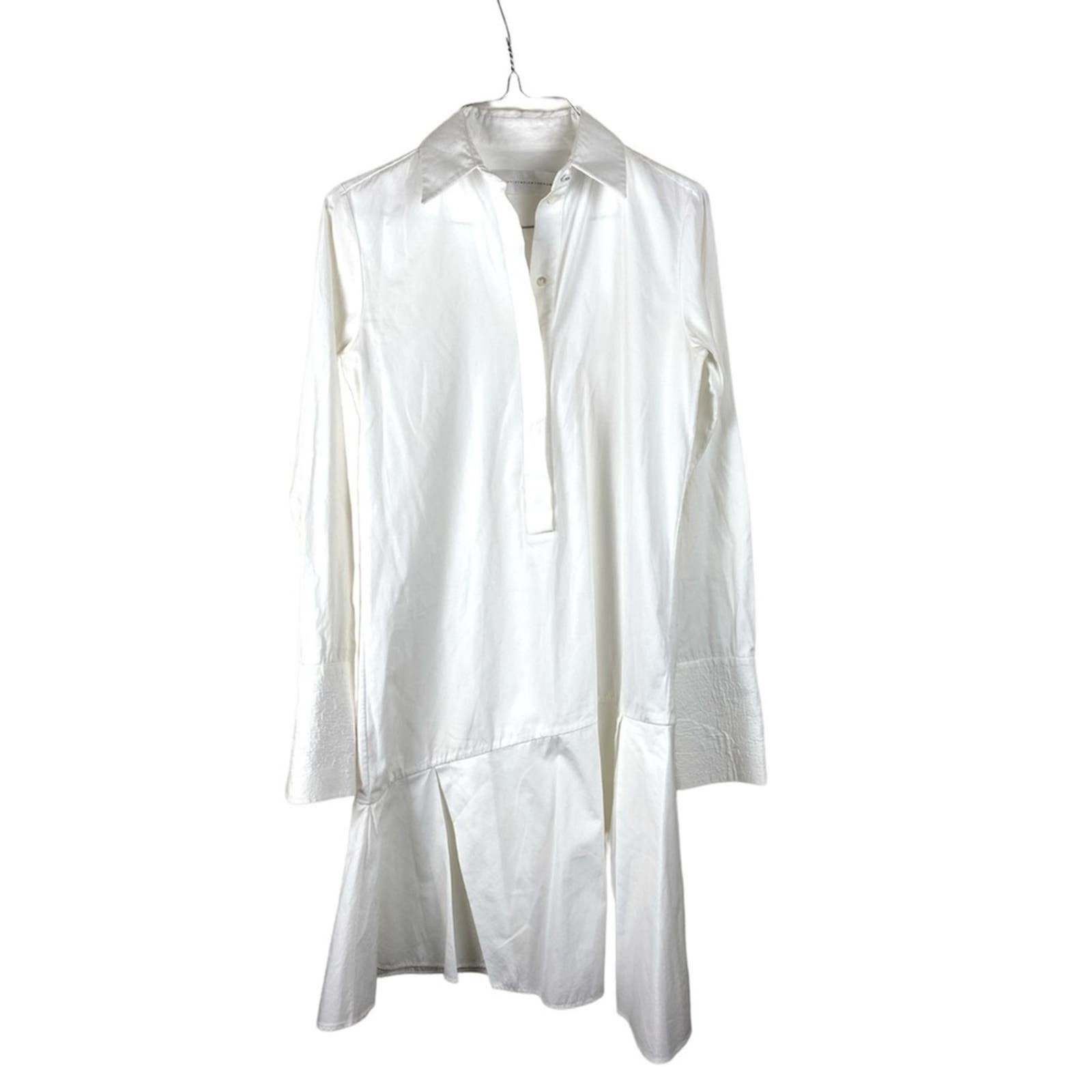 image of Victoria Beckham Fluted Cotton-Jacquard Mini Shirt Dress 0 in White, Women's (Size XS)