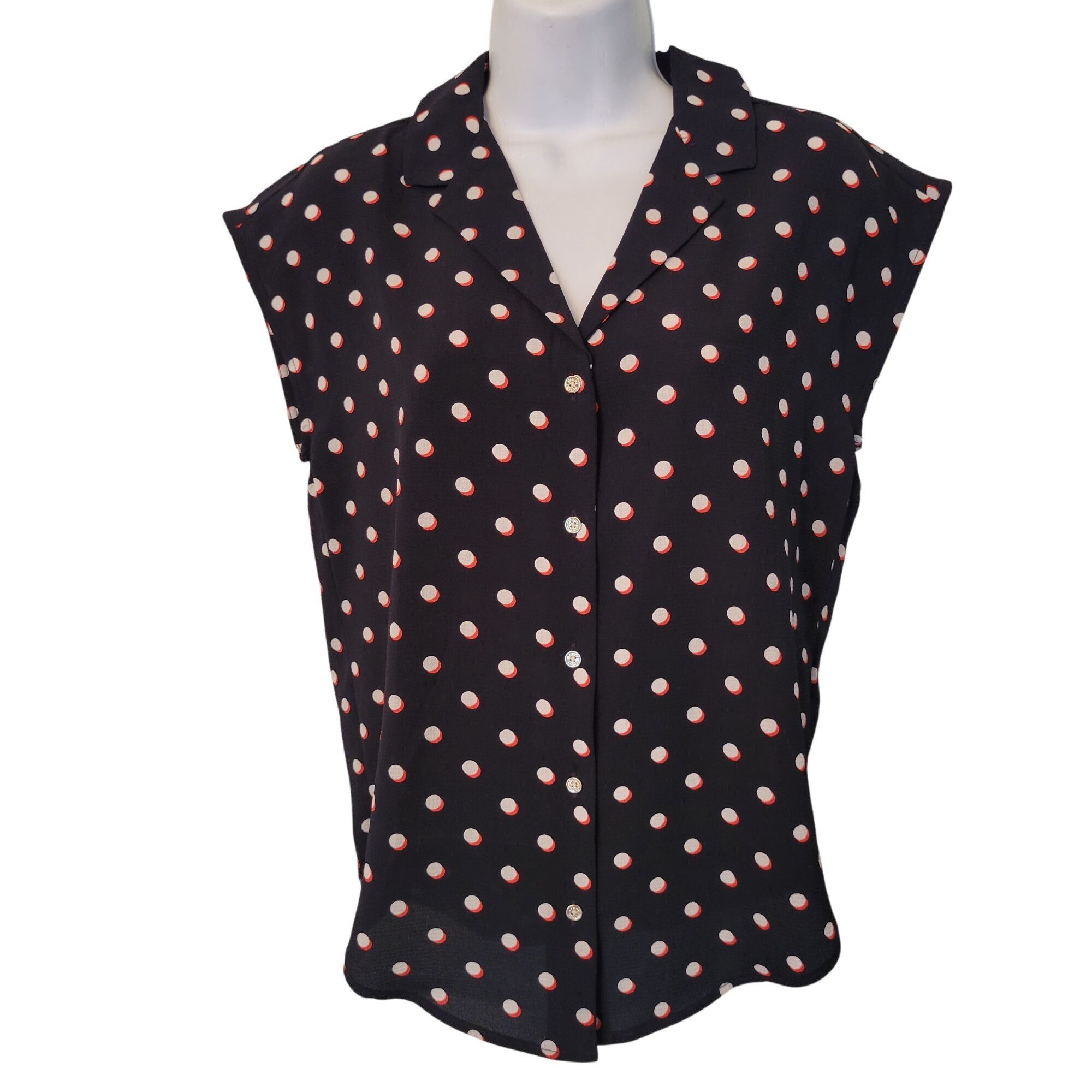 Tommy Hilfiger Tommy Hilfiger S Polka Dot Sleeveless Blouse V Neck Camp Shi Size S / US 4 / IT 40 - 1 Thumbnail