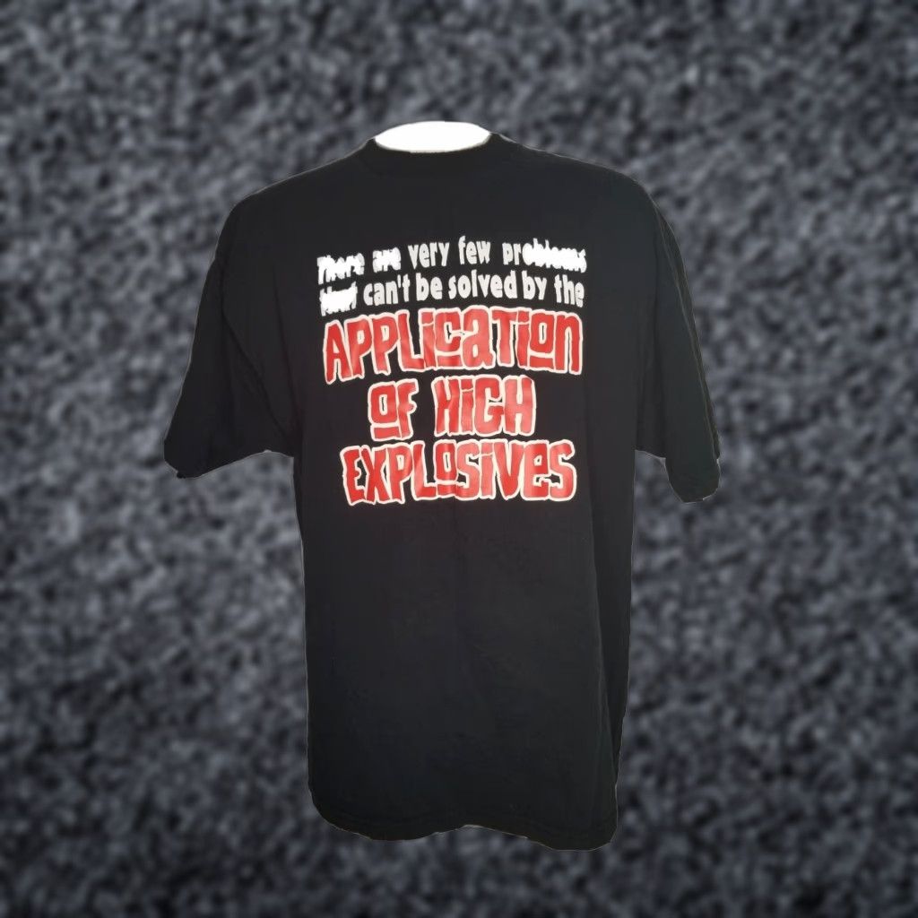 Jerzees VINTAGE Mens 2XL High Explosives Funny Parody Black T-Shirt Made in the USA Size US XL / EU 56 / 4 - 1 Thumbnail