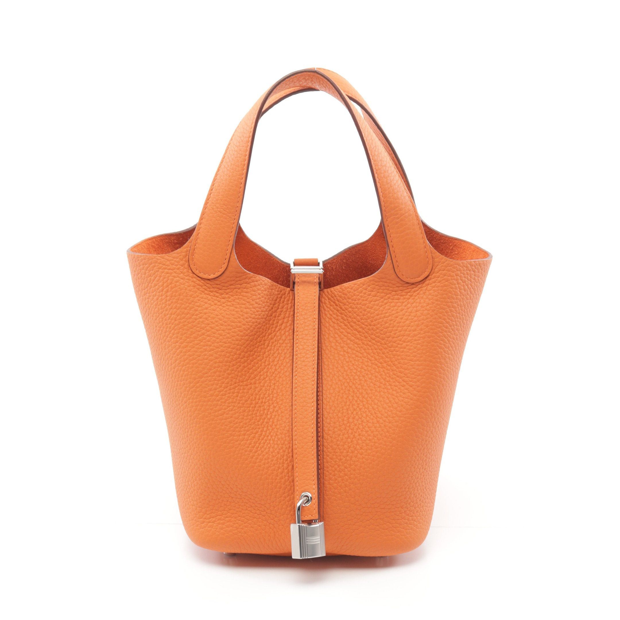 Hermes Hermes Picotan Lock Pm Orange Minion Handbag Clemence Leather Silver Hardware Double Engraved Size ONE SIZE - 1 Thumbnail