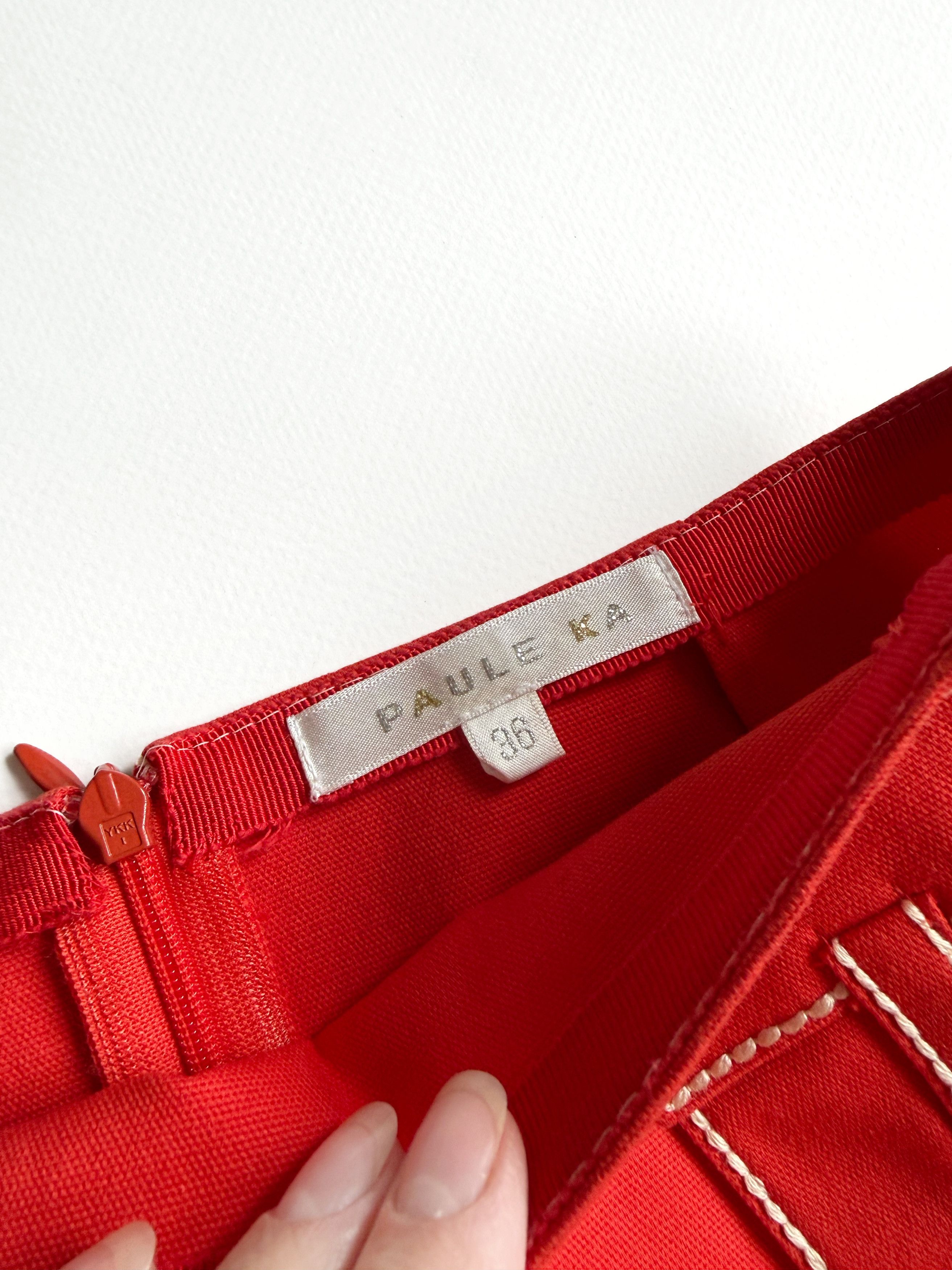 PAULE KA Paule Ka Red Textured Mini Skirt Contrast Stitch 60s Style Size 26" / US 2 / IT 38 - 3 Thumbnail