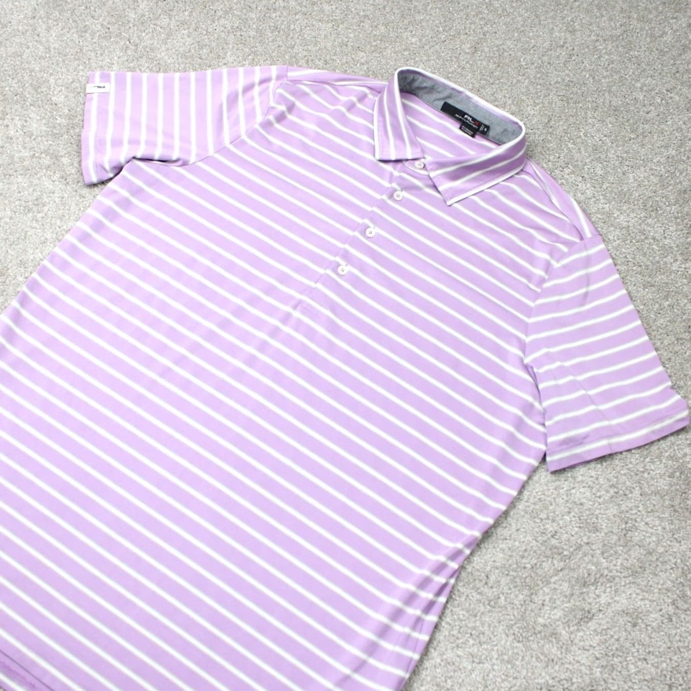 RLX Ralph Lauren RLX Ralph Lauren Polo Shirt Mens XL Purple/White Striped Short Sleeve Polo Shirt Size US XL / EU 56 / 4 - 4 Thumbnail