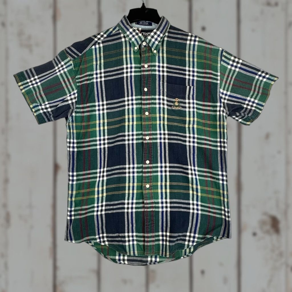 Chaps Chaps Ralph Lauren Shirt Mens Large Green Navy Plaid Short Sleeve Button-Up Crest Pocket Vintage No Size US L / EU 52-54 / 3 - 1 Thumbnail