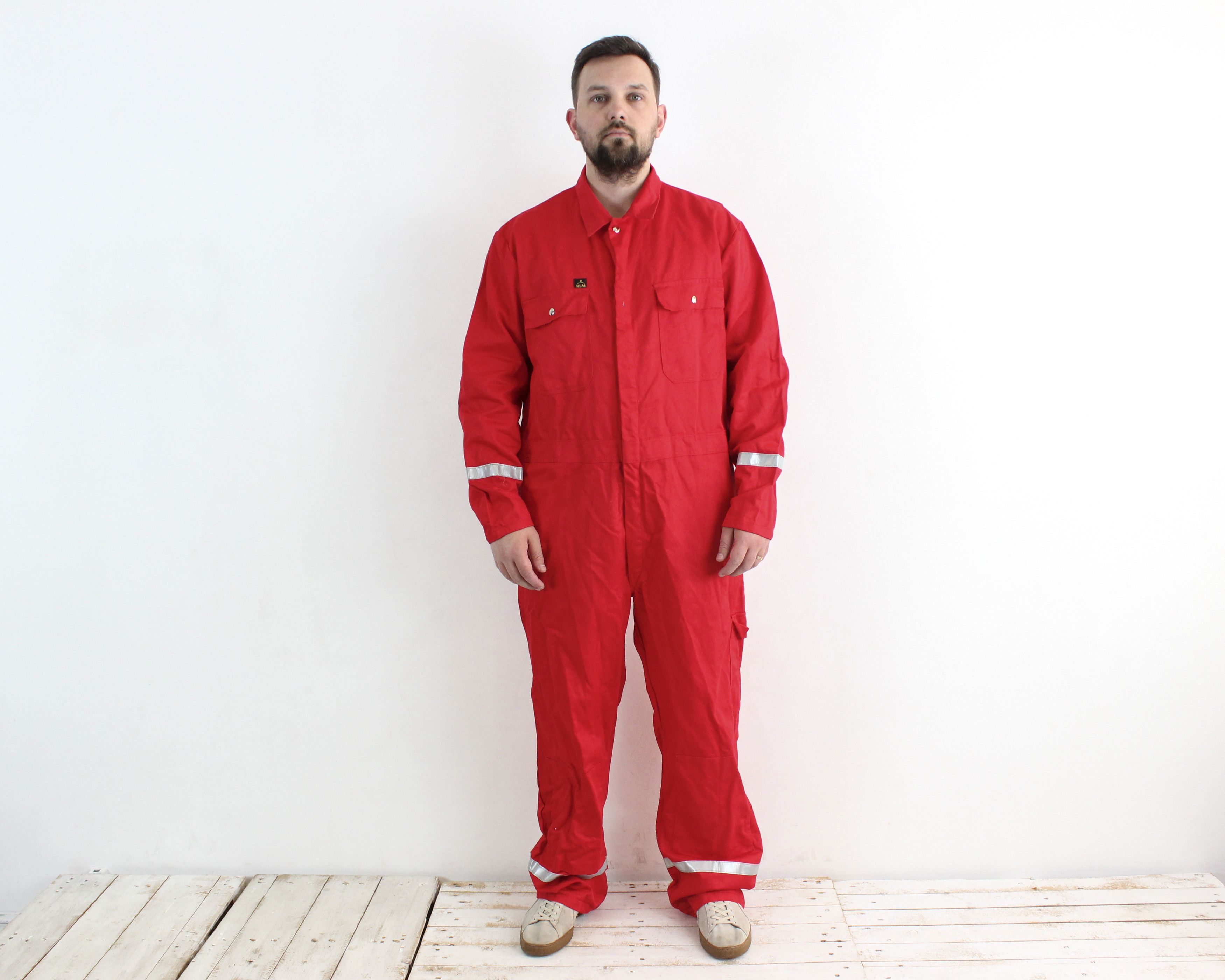 image of Vintage Dale Antiflame Pyrovatex Klm 2Xl Reflective Work Boilersuit in Red, Men's (Size 44)