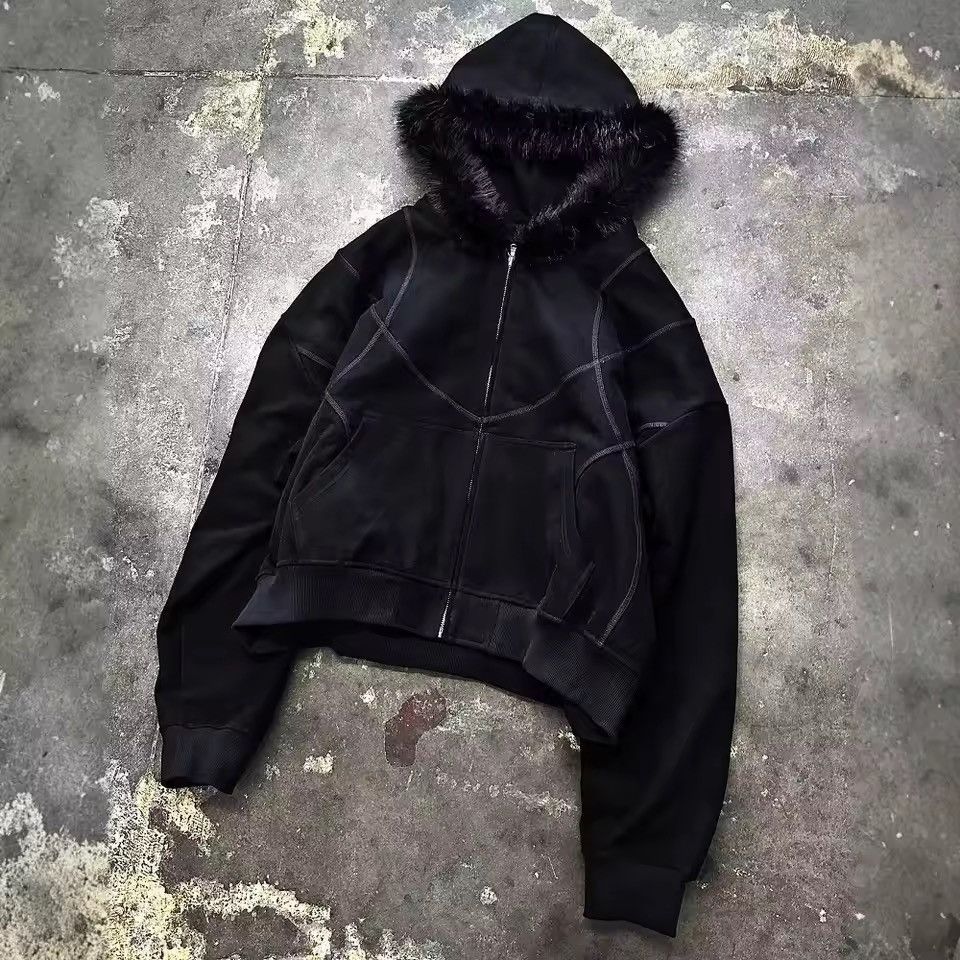 Japanese Brand Fashion Y2K Retro Ins Fur Hat Patchwork Striped Zip Hoodies Size US XL / EU 56 / 4 - 1 Thumbnail