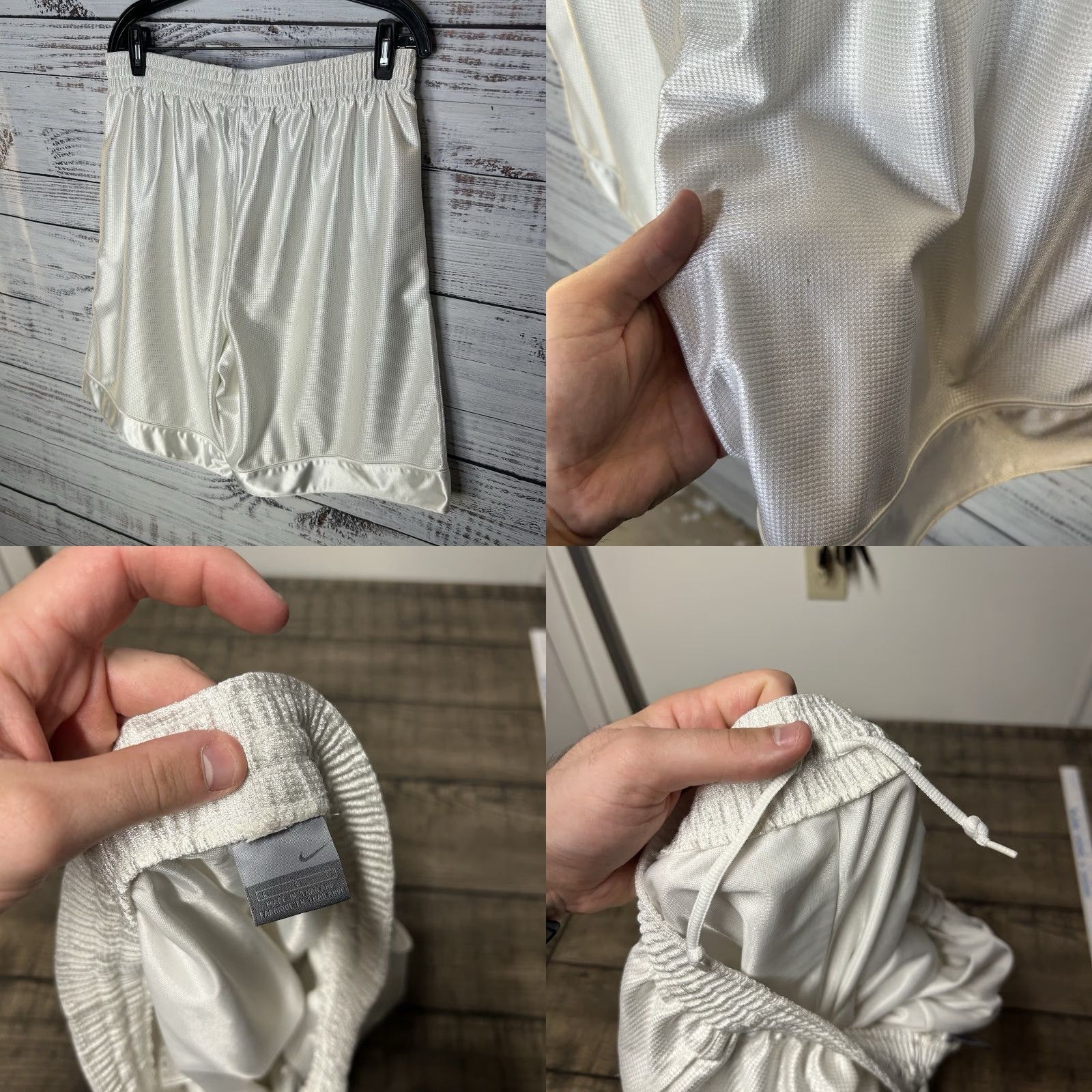 Nike Vintage Nike Dazzle Silky Basketball Shorts White Olive Green Swoosh Men’s Large Shorts Basketball Nike White Olive Green Dazzle Swoosh Mens Large Size US 33 - 8 Thumbnail