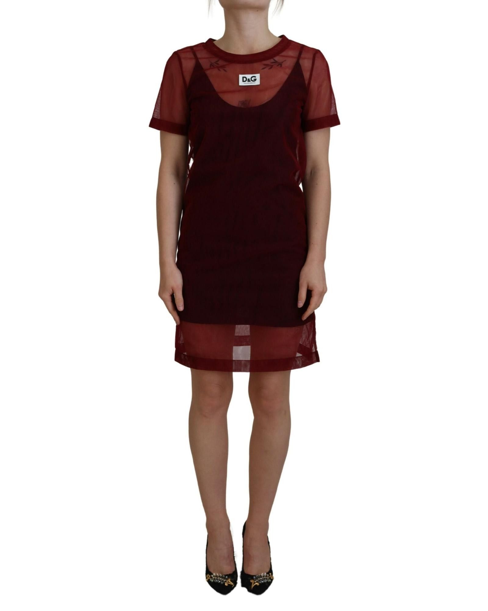 image of Dolce Gabbana Gorgeous Two Layer Shift Mini Dress in Maroon, Women's (Size Small)