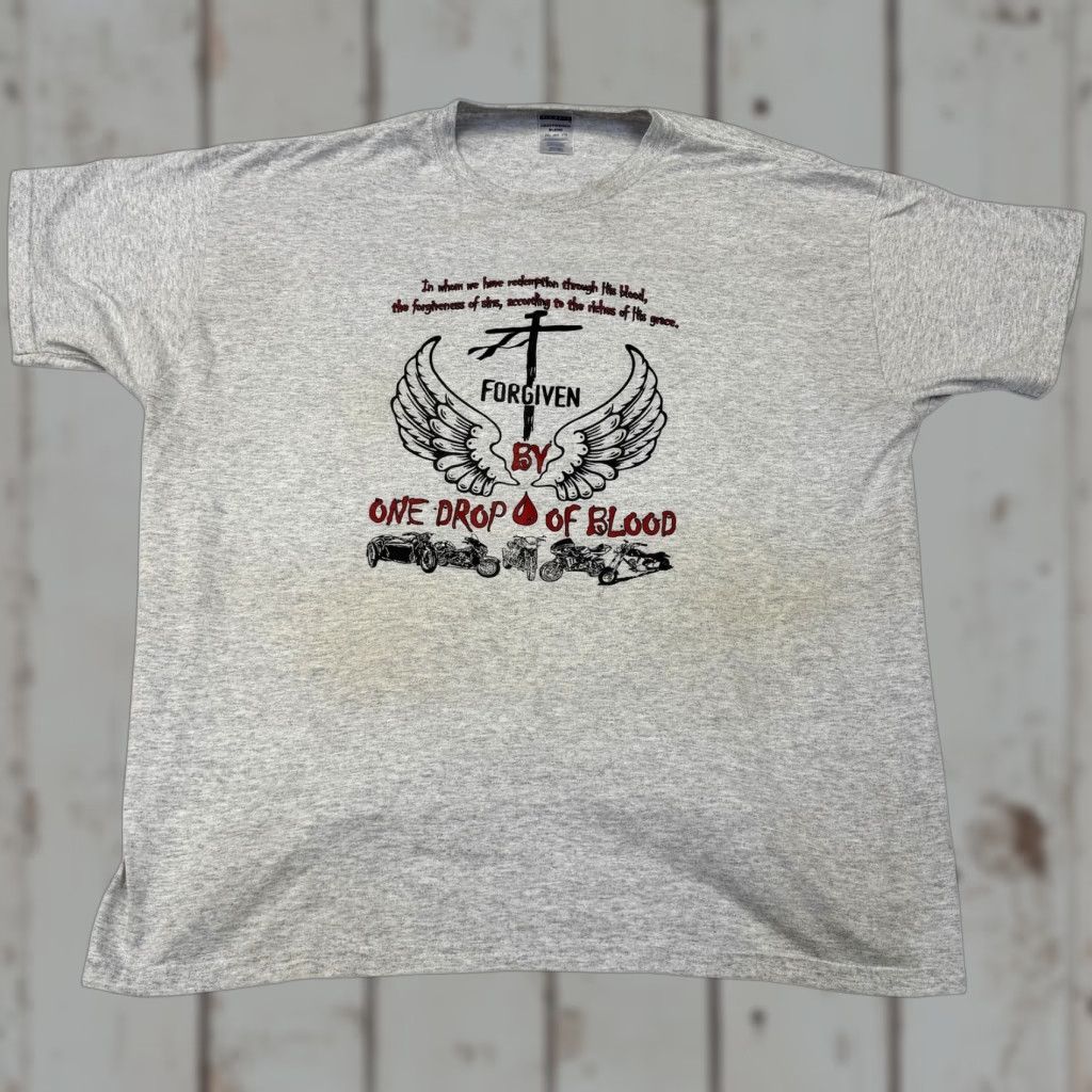 Jerzees Biker Jesus Tee Mens 2XL T-Shirt Graphic Print Crew Neck Short Sleeve Gray Religious Motorcycle Church Size US XXL / EU 58 / 5 - 1 Thumbnail