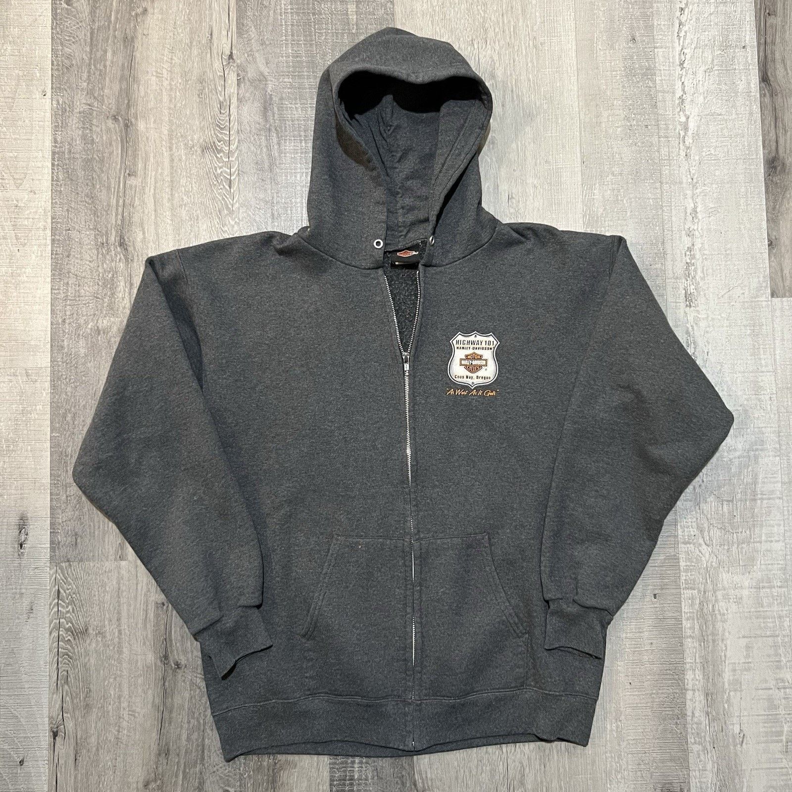 Harley Davidson Harley Davidson Grey Full Zip Biker Hoodie Coos Bay Oregon Size US M / EU 48-50 / 2 - 2 Thumbnail