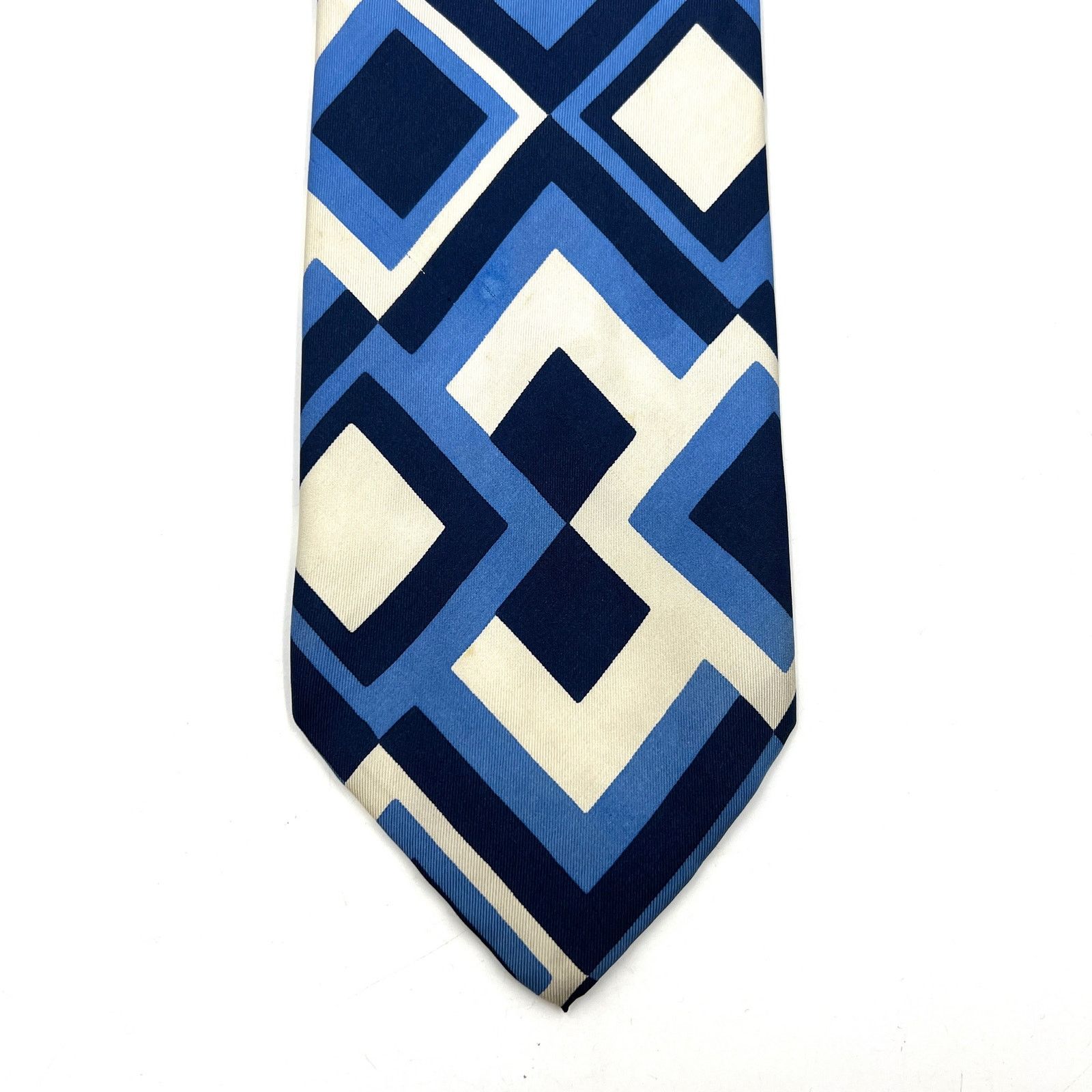 Dior Christian Dior Vintage 70s Silk Geometric Tie Blue White Size ONE SIZE - 1 Thumbnail