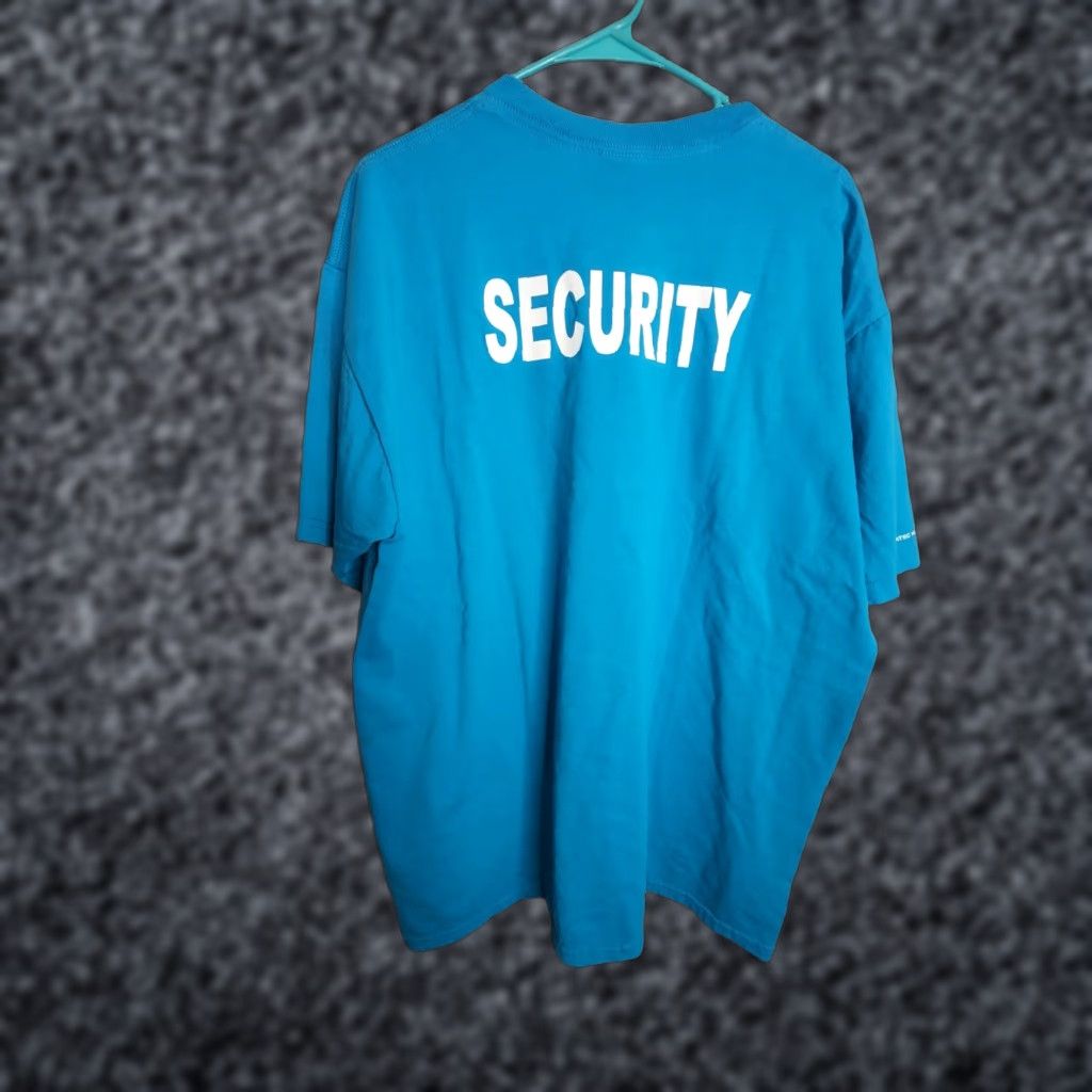 Jerzees Jerzees T-Shirt, Adult Large, Blue, Short Sleeve Crew Neck, Double-Sided, Retro “Super Splash” Tri Cities Park Security, Men’s Tee Size US L / EU 52-54 / 3 - 1 Thumbnail