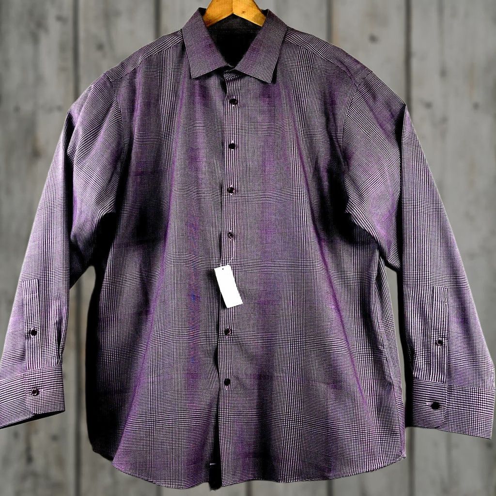 Murano VINTAGE MURANO Shirt Mens 18-35 Slim Fit Button Front Burgundy Check 100% Cotton NEW Size US XXL / EU 58 / 5 - 1 Thumbnail