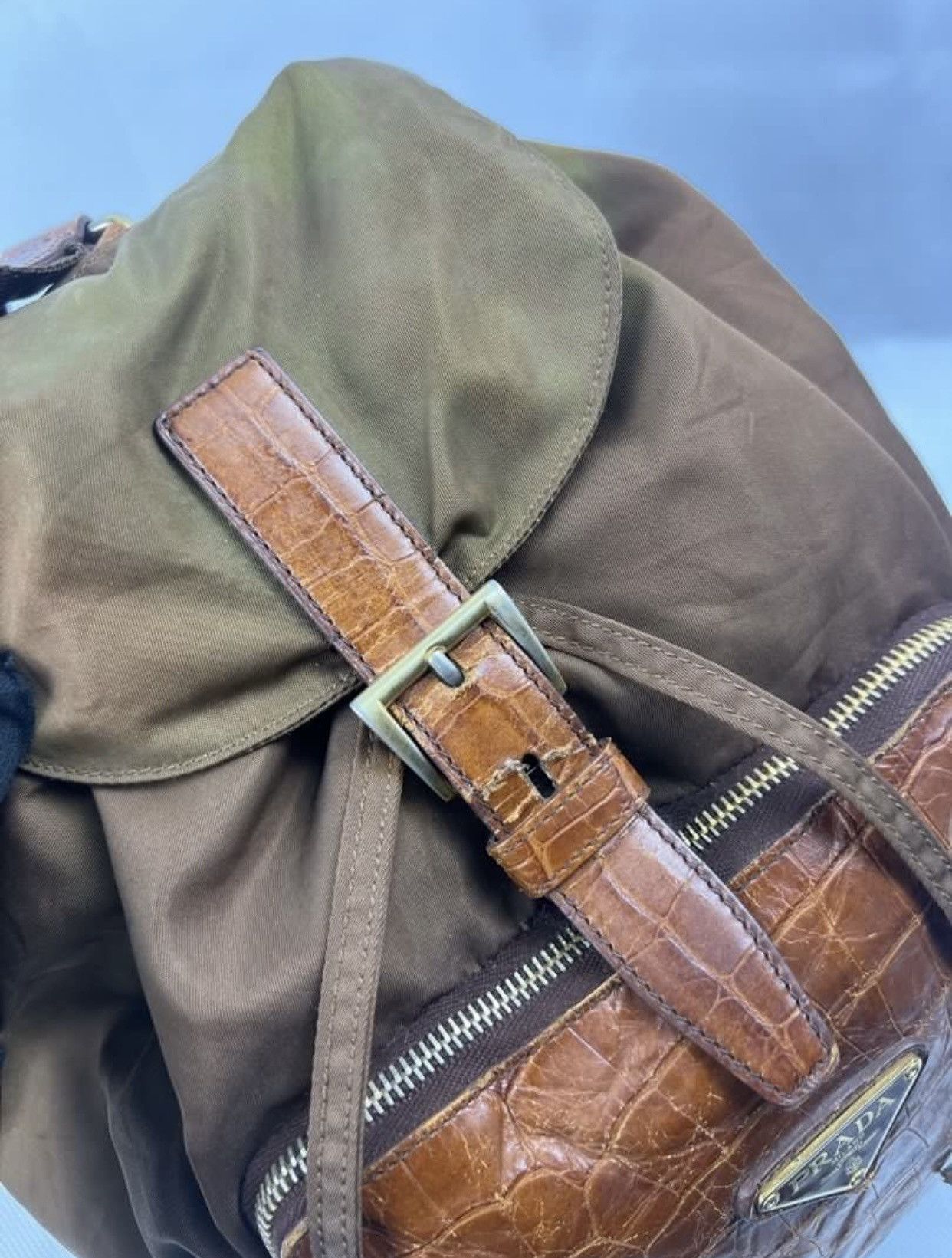 Prada Prada Tessuto Vintage Croco Embroired Leather Backpack Size ONE SIZE - 6 Thumbnail
