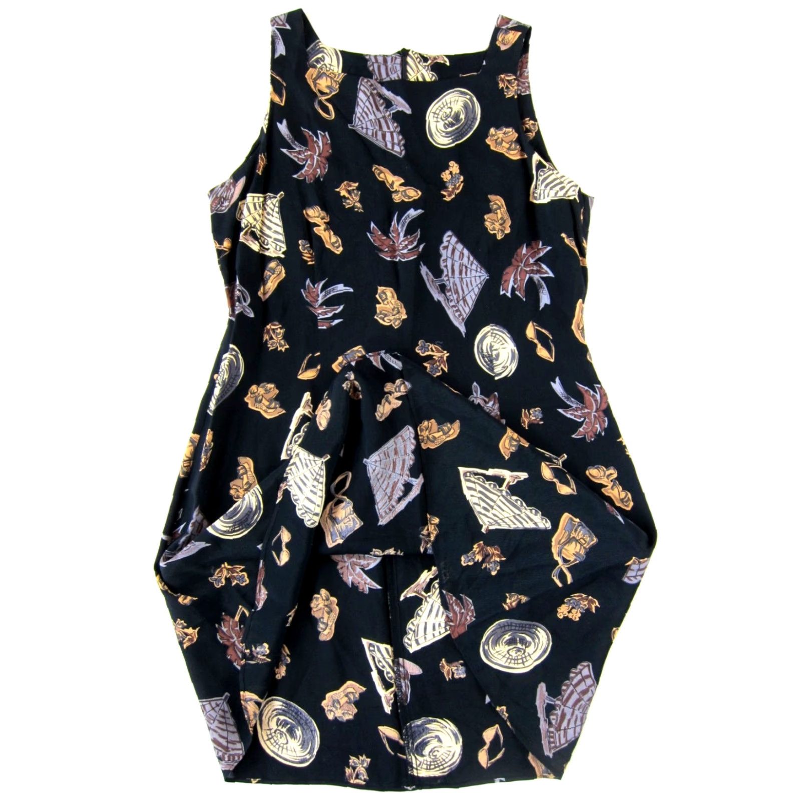 Vintage VINTAGE Laureate Dress Sun Tank Sleeveless 100% Rayon Knee Length Black Floral 90s 36" Bust Womens Size M / US 6-8 / IT 42-44 - 5 Thumbnail
