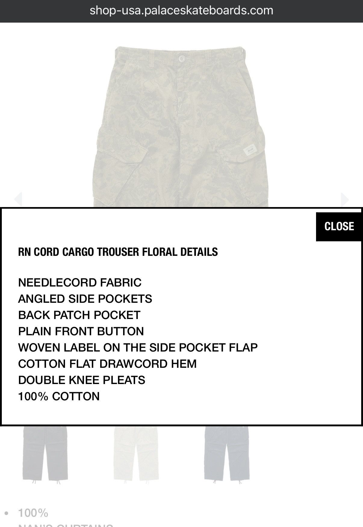 Palace PALACE RN CORD CARGO TROUSER Size US 34 / EU 50 - 8 Thumbnail