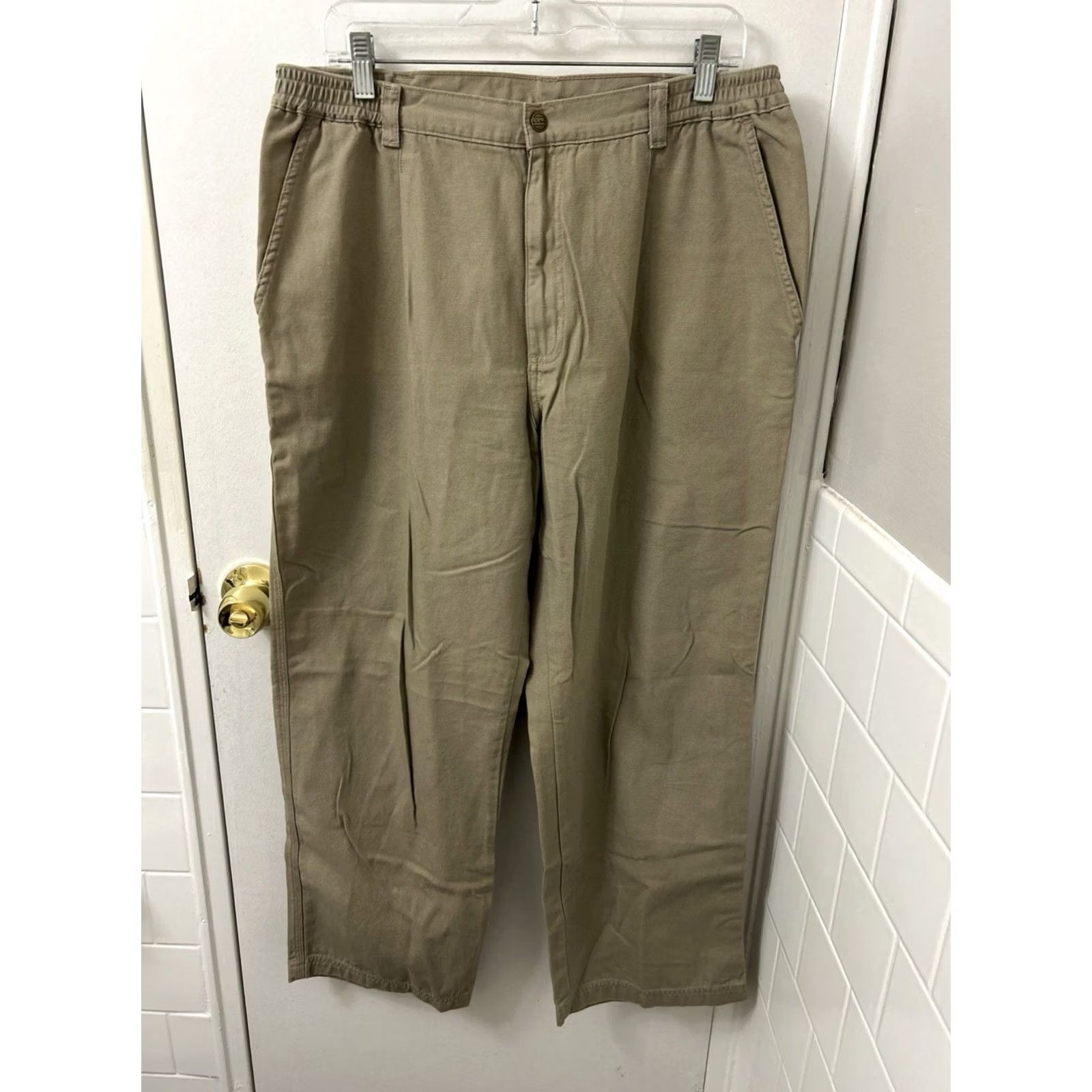 Vintage VINTAGE L.L. Bean Pathfinder Pants Mens 34x28 Khaki Tan Canvas Straight Leg YKK Zip Fly Button Closure casual workwear 5-Pocket Mens Regular Beige Size US 34 / EU 50 - 2 Thumbnail