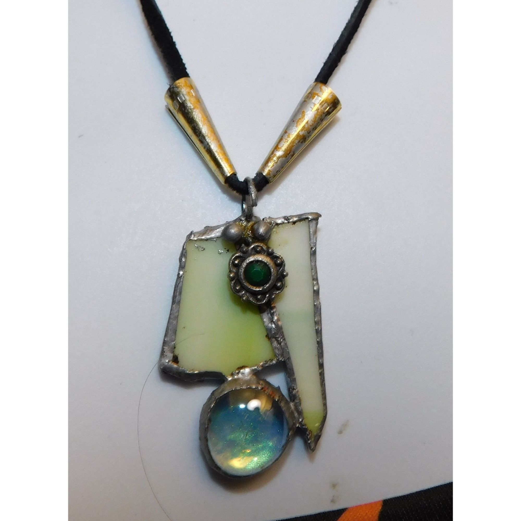 Handmade Handmade Abstract Green Stained Glass Pendant Necklace Size ONE SIZE - 2 Thumbnail