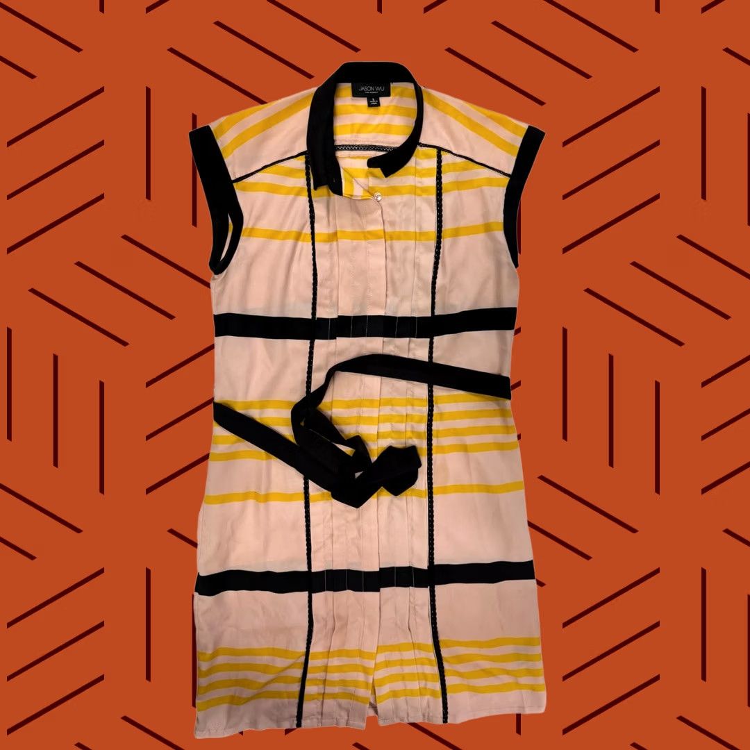 Jason Wu VINTAGE Jason Wu for Target Shirtdress Sleeveless Pink Yellow Black Stripe Belted Size S Women Size S / US 4 / IT 40 - 1 Thumbnail