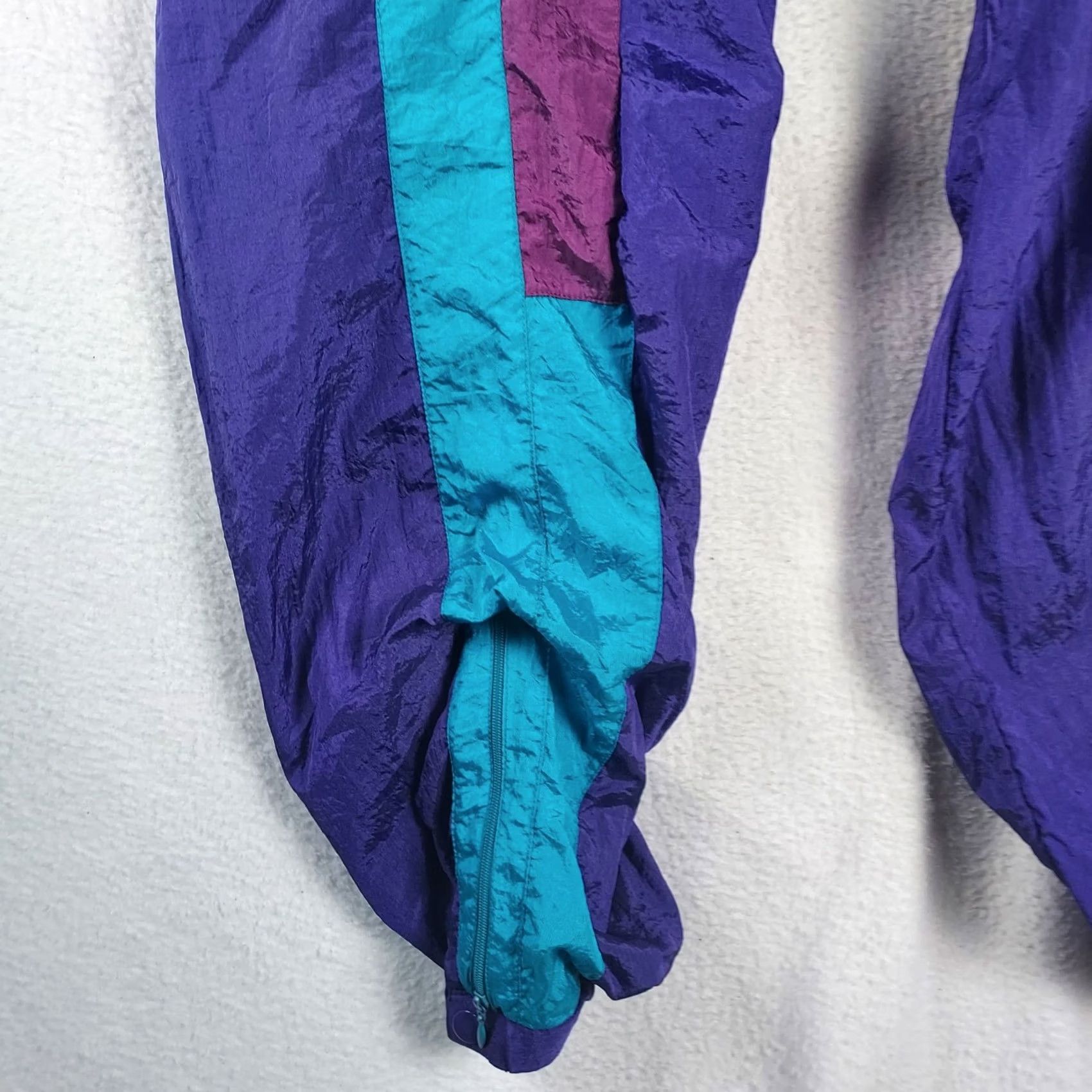 Altea Vintage 90s Track Pants Purple Teal Nylon Windbreaker Retro Joggers Size US 28 / EU 44 - 3 Thumbnail