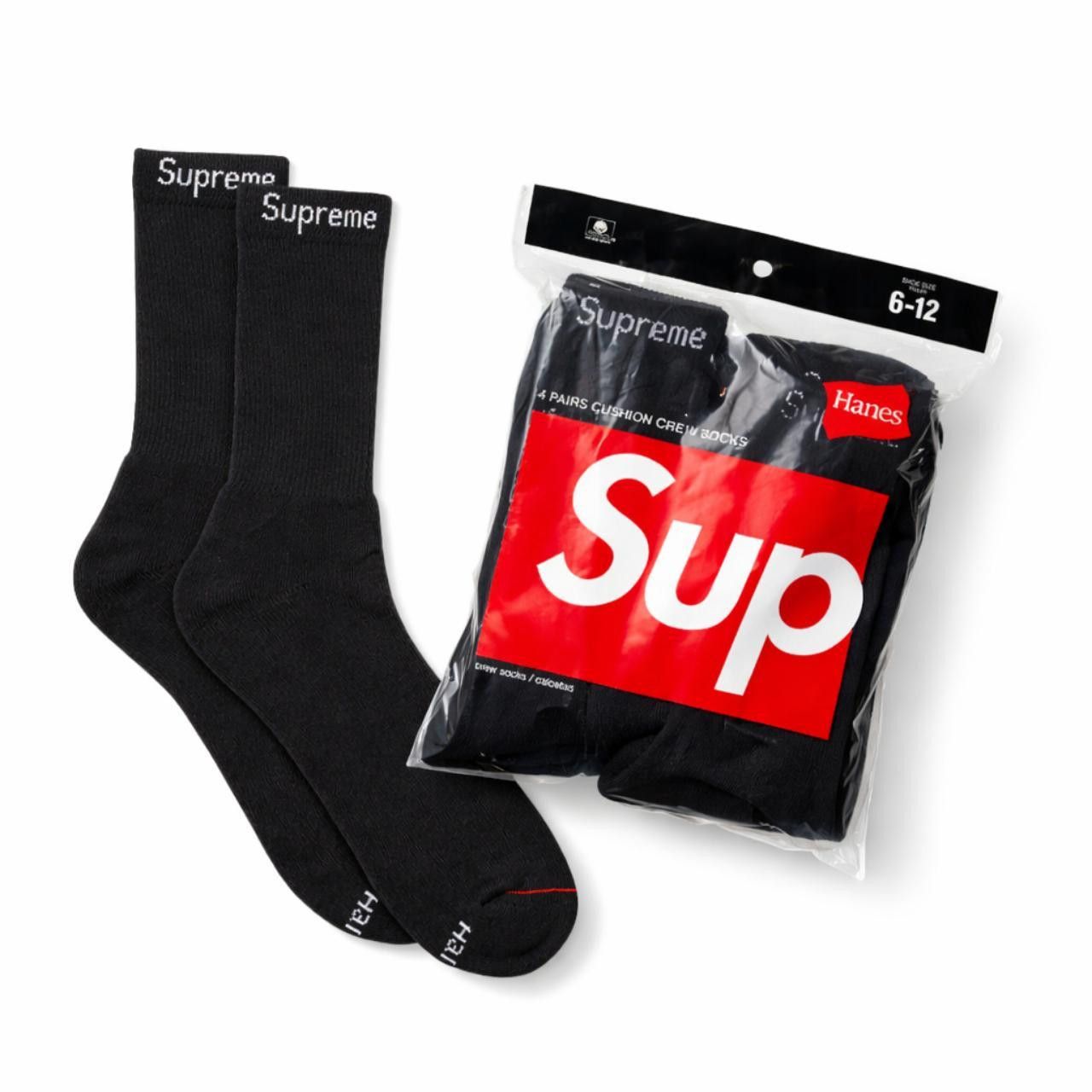 Hanes × Supreme Supreme x Hanes Crew Socks (4 Pack) 'Black' Size ONE SIZE - 1 Thumbnail