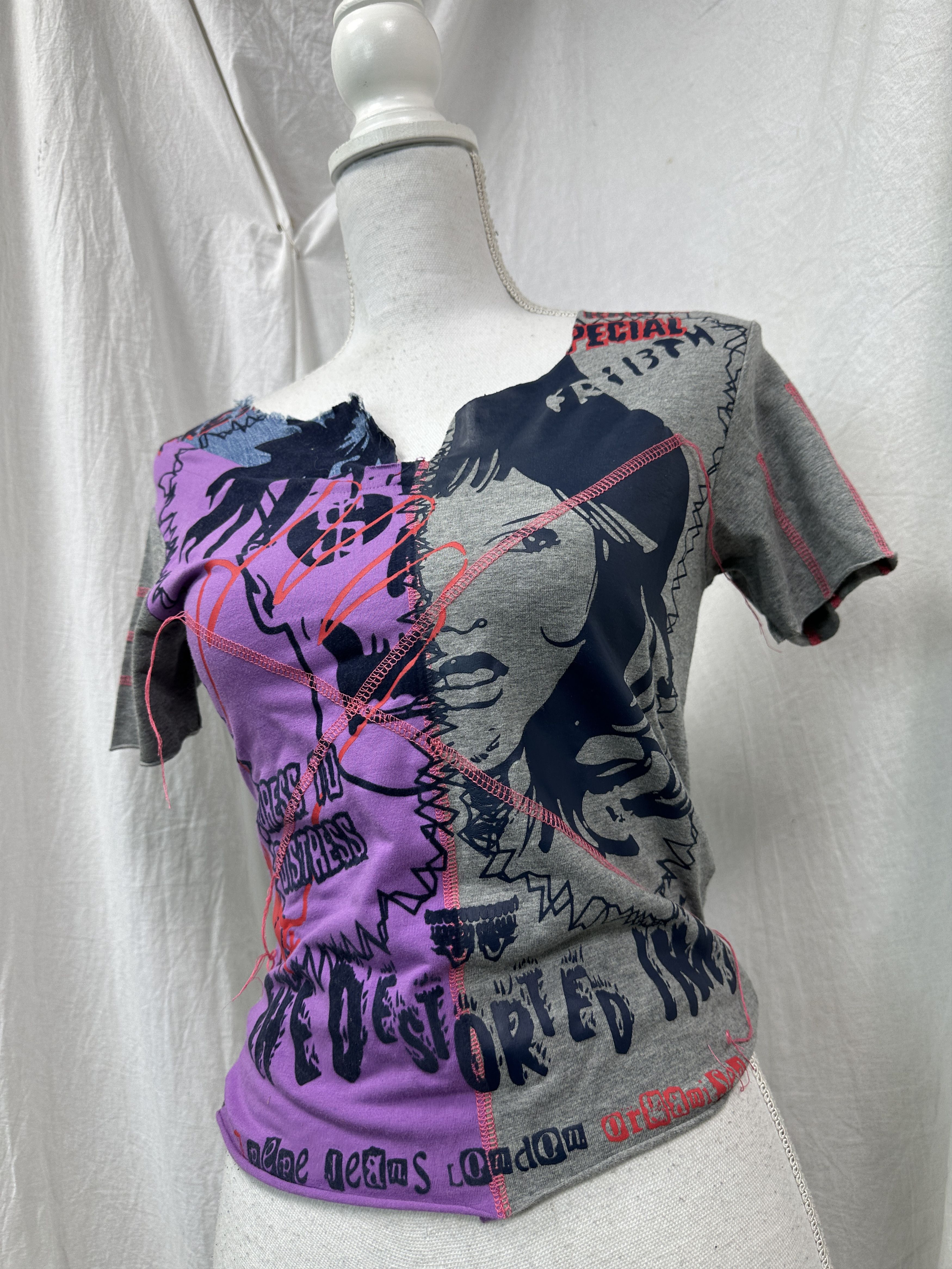 Pepe Jeans Vintage Avant Garde Distressed Patchwork Printed Top Y2K Size S / US 4 / IT 40 - 1 Thumbnail