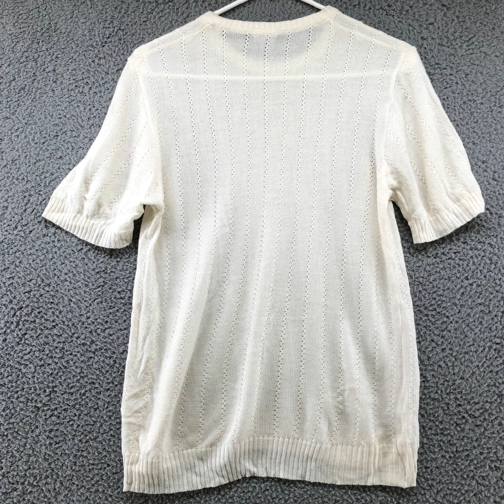 Vintage VINTAGE White Open Knit Pullover Tunic Sweater Womens S Short Sleeve 70s Crewenck Knit Style Hippie Retro Boho Casual Mens? No Women Only Size S / US 4 / IT 40 - 2 Thumbnail