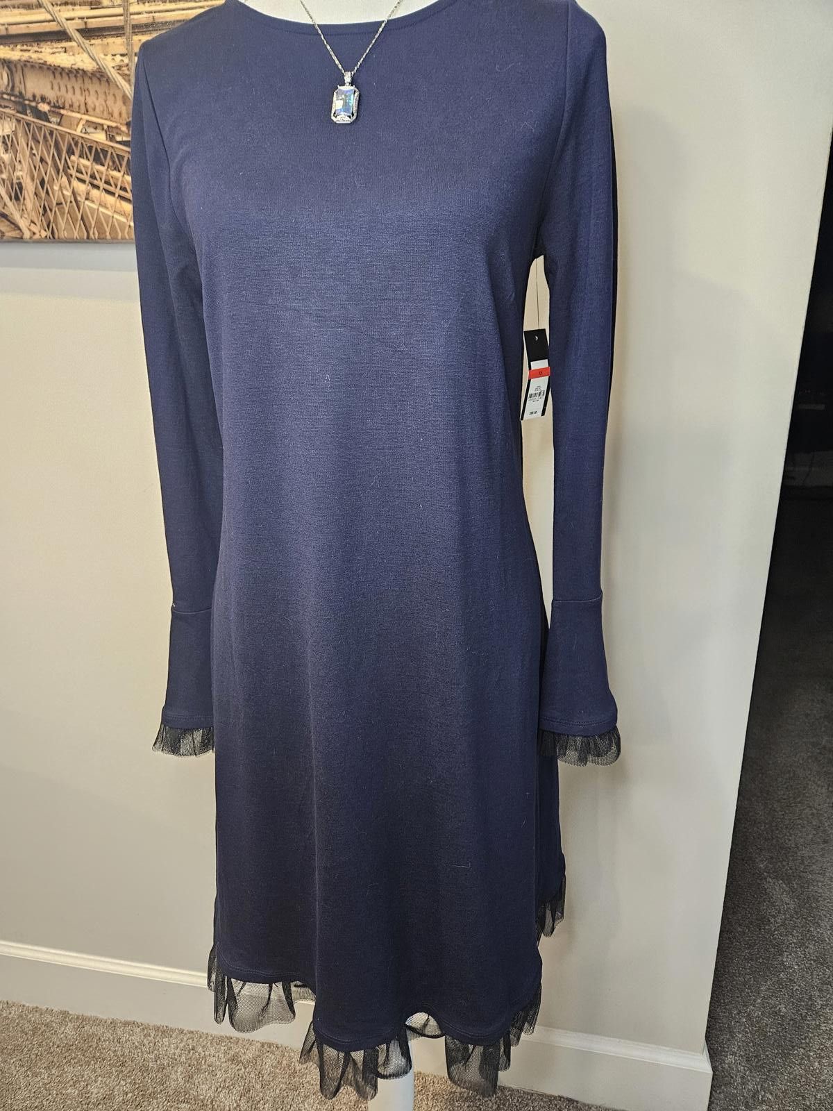 Designer Nwt Crown & Ivy Novel Navy Long Sleeve with Tulle Size S / US 4 / IT 40 - 1 Thumbnail