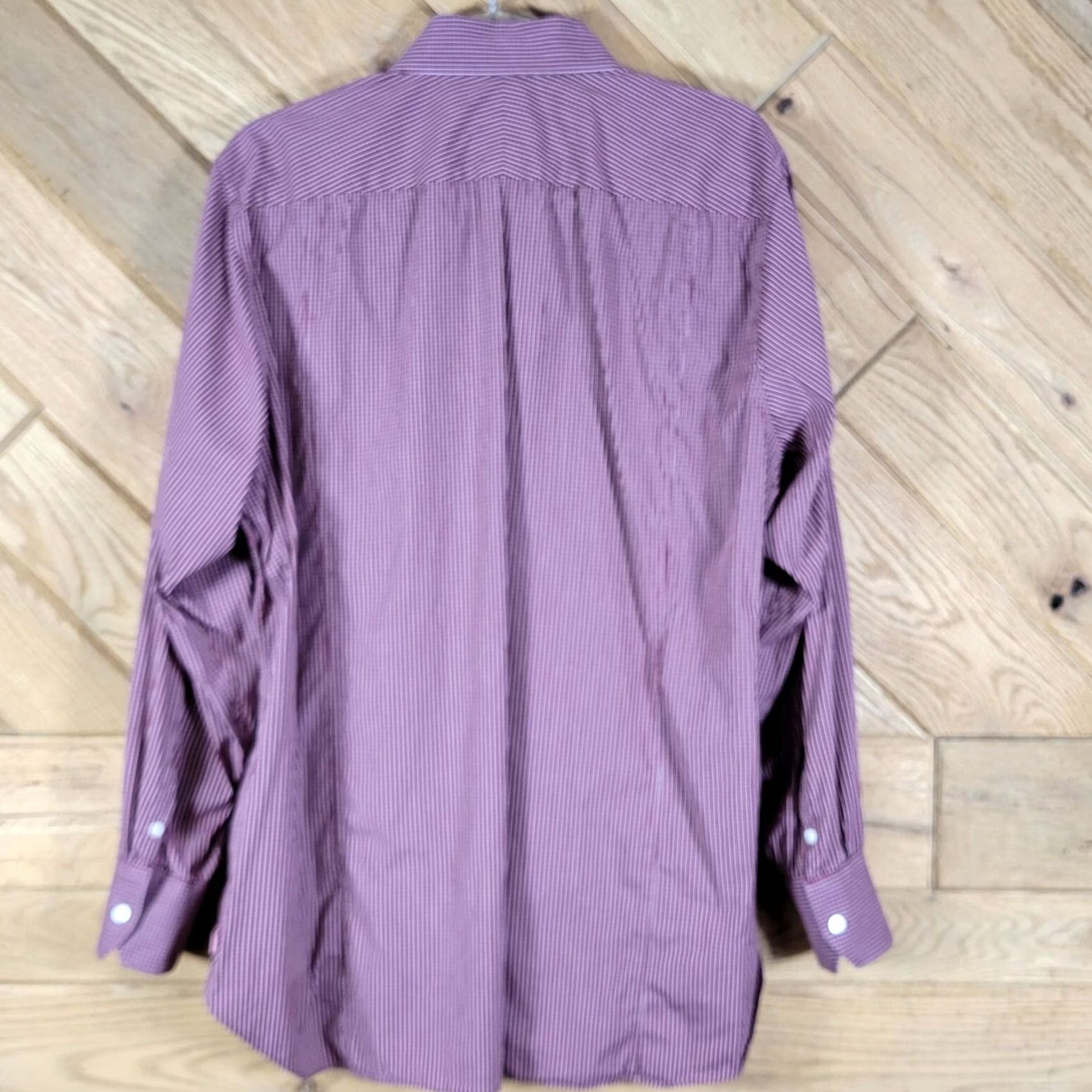 Pinko PINK Shirtmaker London Mens Athletic Fit Dress Shirt 17 Regular Sleeve Burgundy Check Long Sleeve Size 46R - 7 Thumbnail