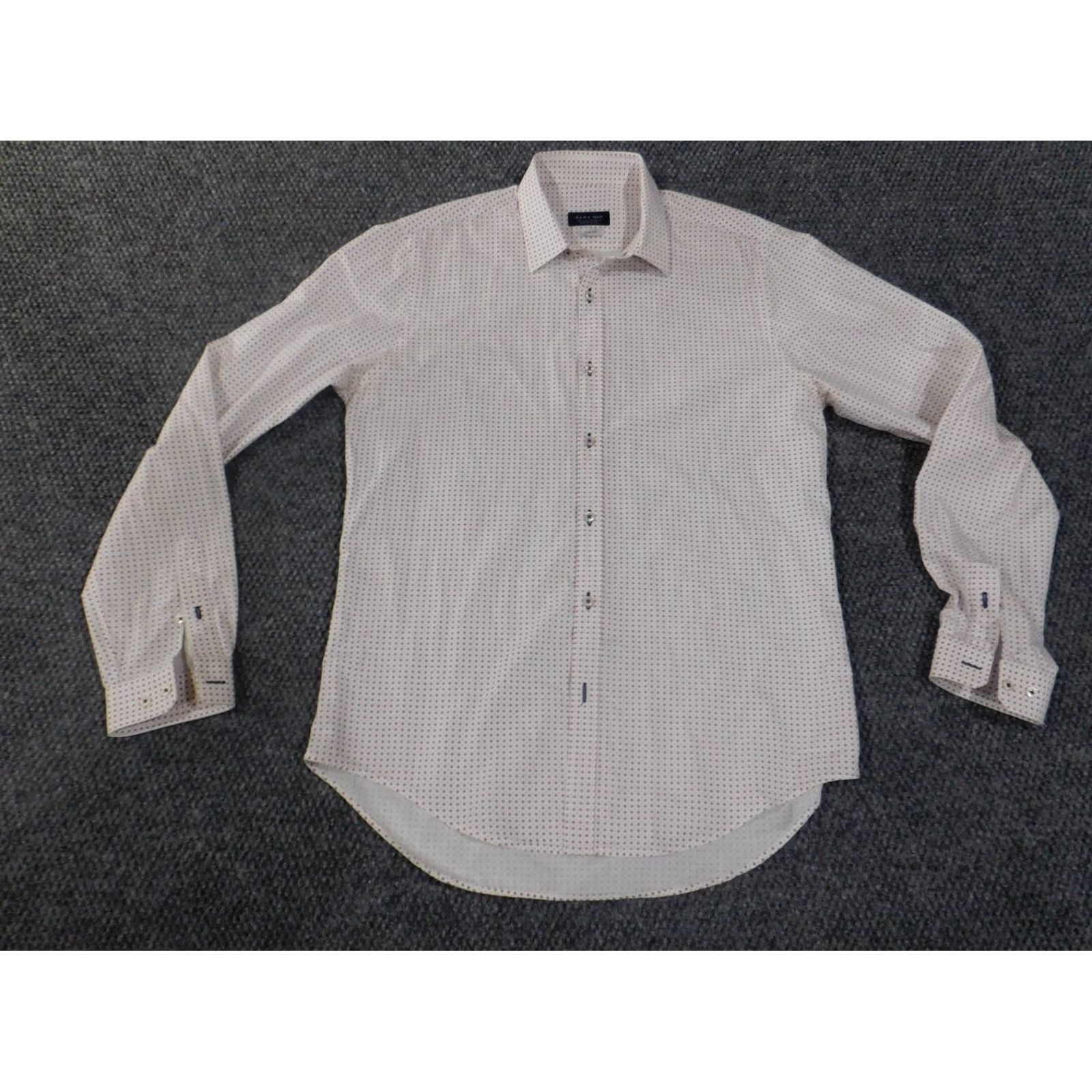 Zara Zara Shirt Mens Medium White Slim Geometric Button-Up Knit Cotton Size US M / EU 48-50 / 2 - 3 Thumbnail