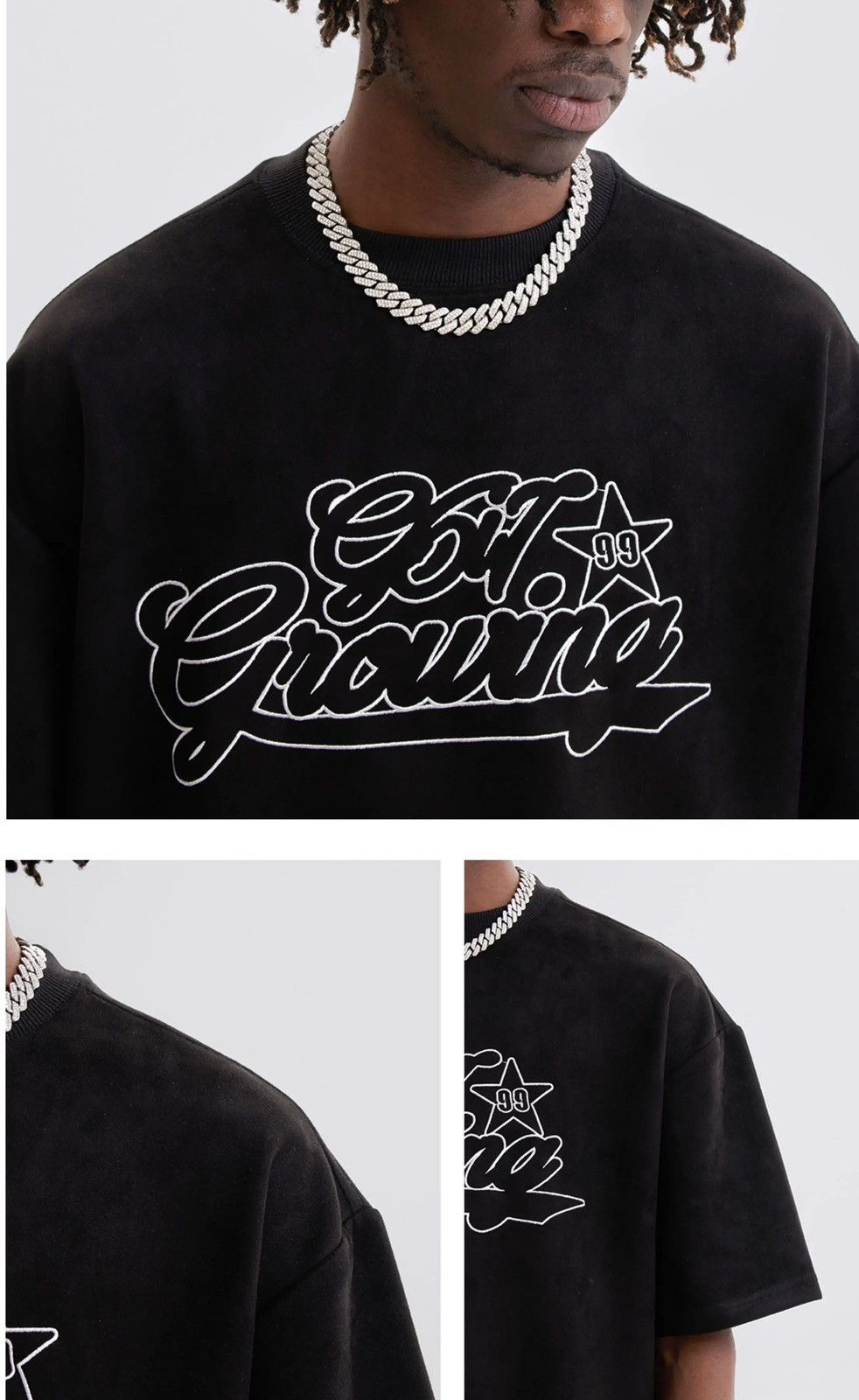 Vintage Streetwear Embroidered Suede Crewneck Oversized Retro Tee Size US L / EU 52-54 / 3 - 3 Thumbnail