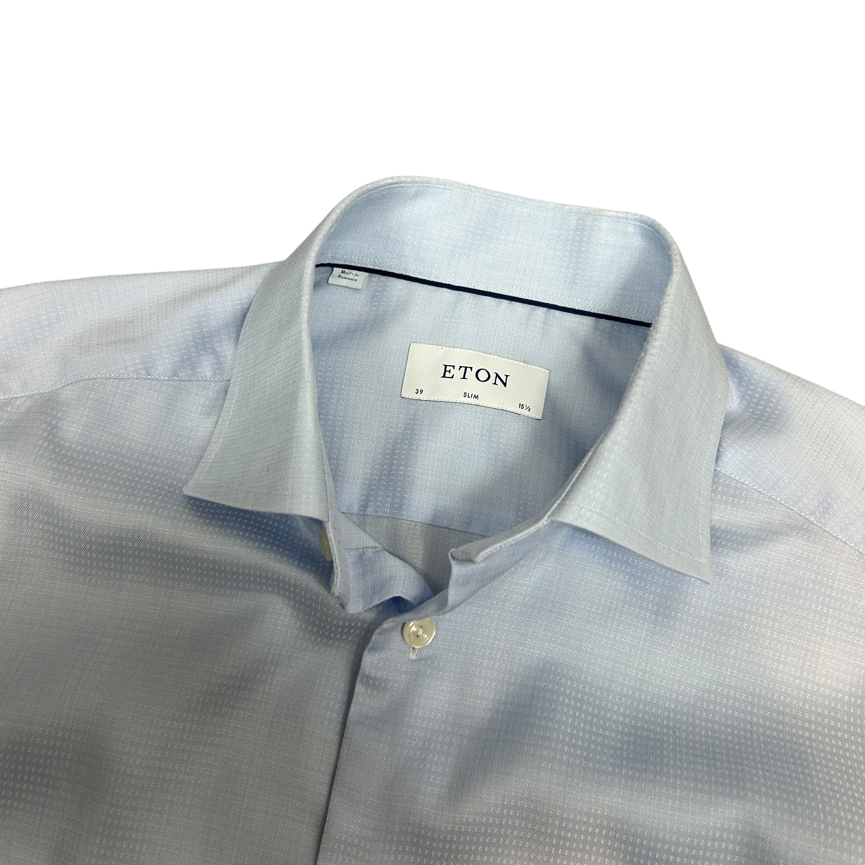 Eton Eton Dobby Blue Slim Fit Cotton Lyocell Shirt 15.5 39 Size US M / EU 48-50 / 2 - 4 Thumbnail