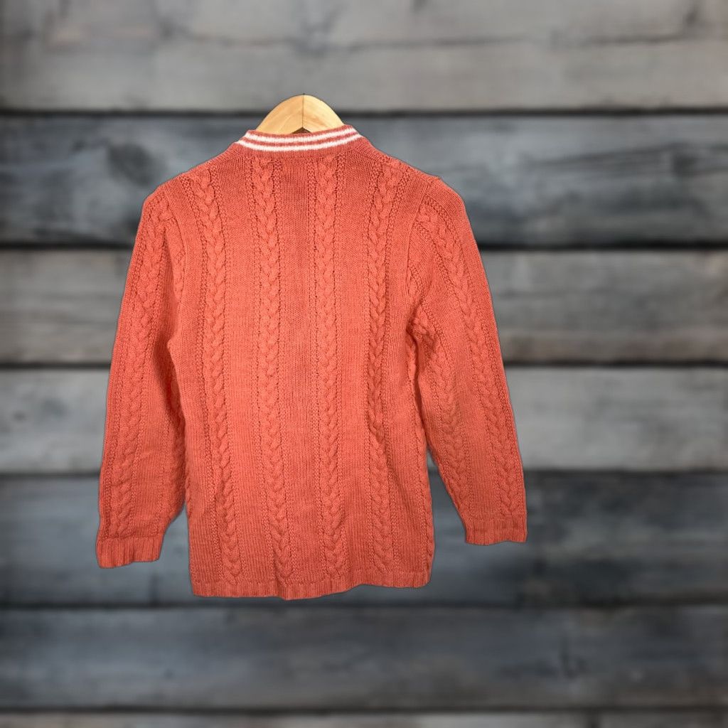 Pinko VINTAGE Wintuk Cardigan Women's Small Coral Pink Orange Cable-Knit Lightweight Crew Neck Sweater Fall Winter 70s Size S / US 4 / IT 40 - 1 Thumbnail