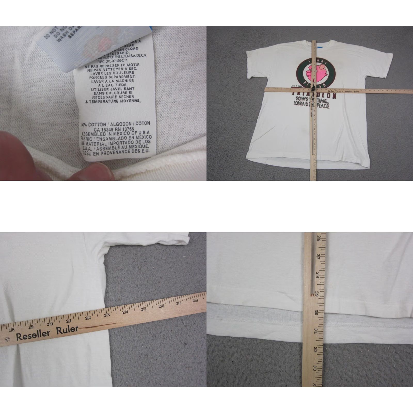 Fruit Of The Loom Vintage Fruit of the Loom Mens XL White T-Shirt Sows The Time 1995 90s Pigman Iowa Shirt Size US XL / EU 56 / 4 - 8 Thumbnail