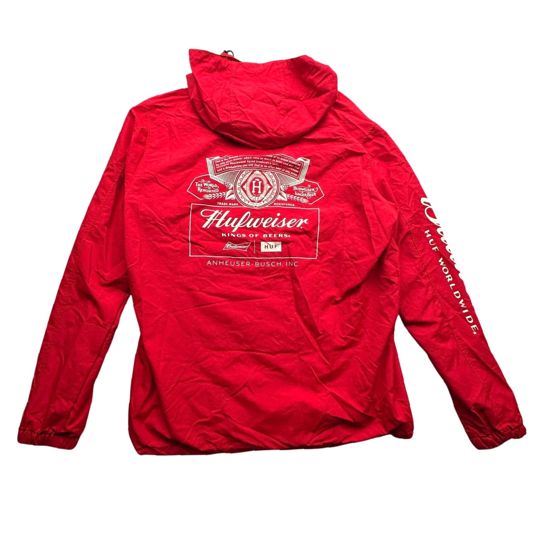 Huf HUF x Budweiser Anorak Windbreaker Jacket Mens Small Red Hooded 1/4 Zip Logo Size US S / EU 44-46 / 1 - 2 Thumbnail
