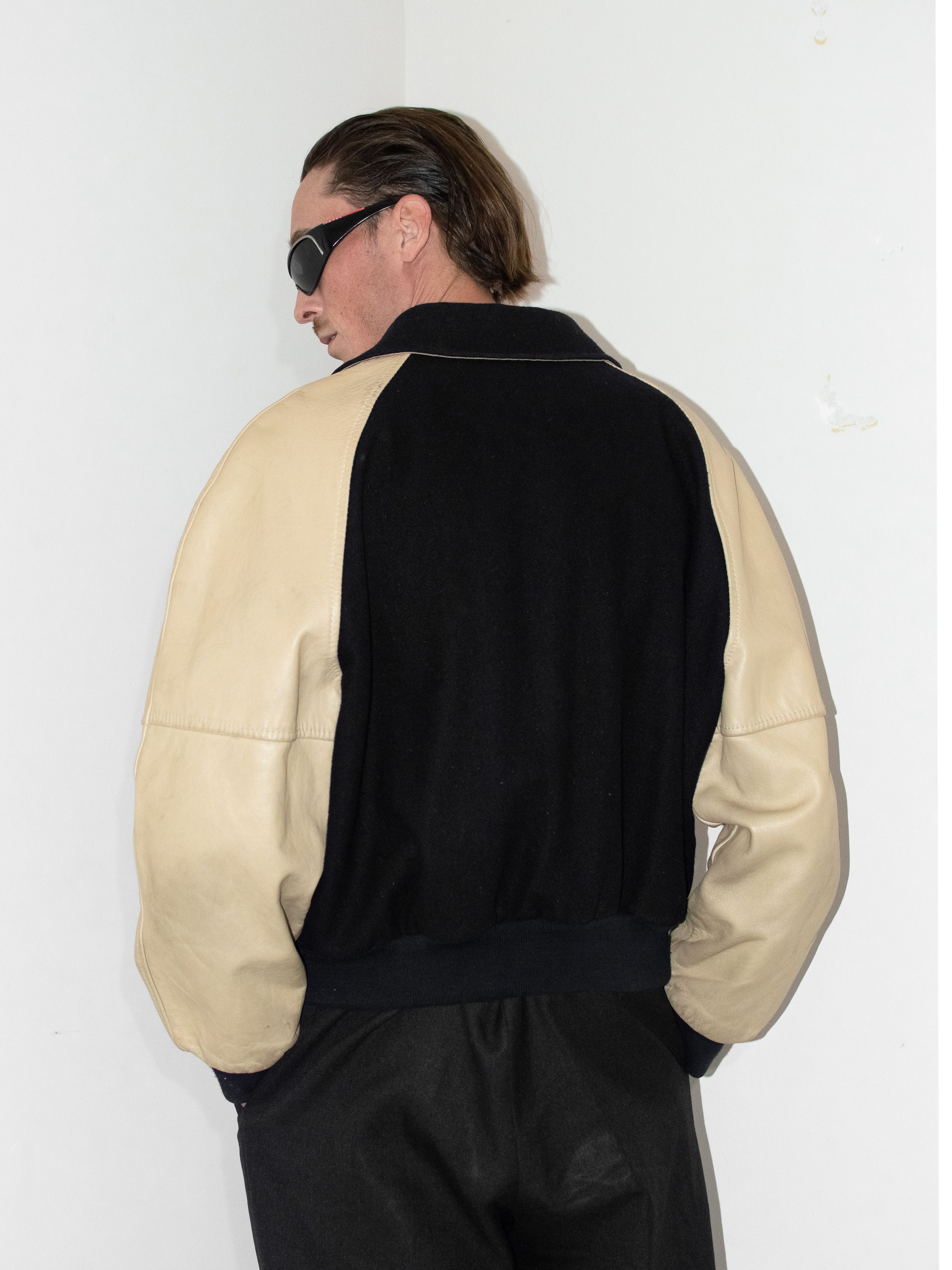 Japanese Brand × Vintage Vintage BBC 1980s Rare Cream leather & Wool Bomber jacket Size US M / EU 48-50 / 2 - 4 Thumbnail